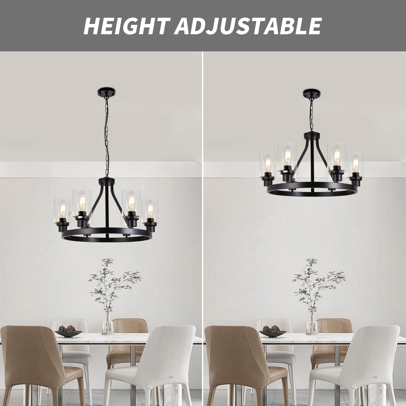 Lanhall 6-Light Modern Dining Room Light Fixture Brushed Nickel Kitchen Chandelier Ceiling Hanging Pendant Lighting with Glass Shade for Living Room Bedroom Entryway Adjustable Height Metal E26