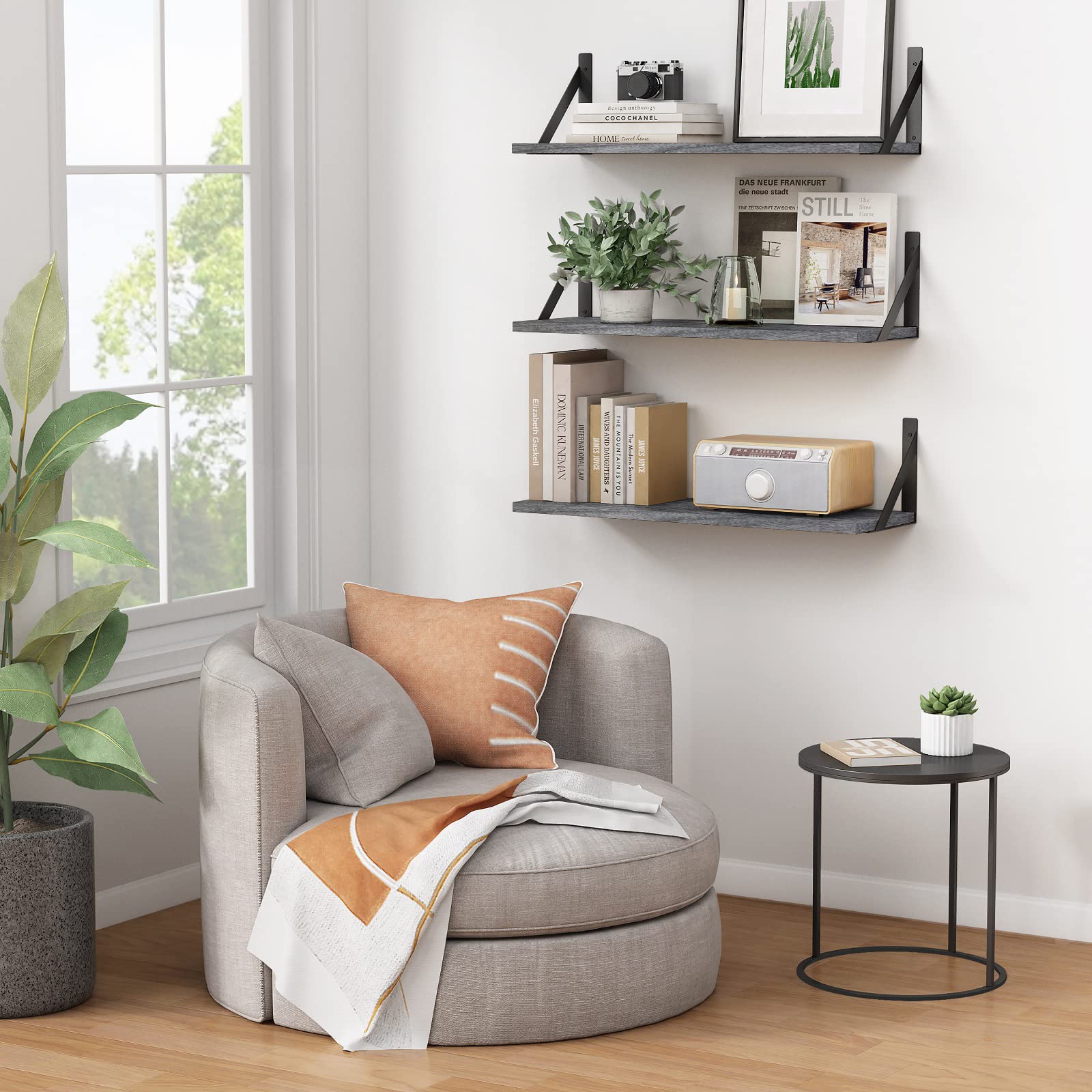 Forbena 12 Inch Deep Floating Shelves for Wall, Wide Black Wall Mounted Shelves for Bedroom Office Books Plants, Large Hanging Shelf for Living Room Bathroom Kitchen Closet Pantry Storage (3-Pack)