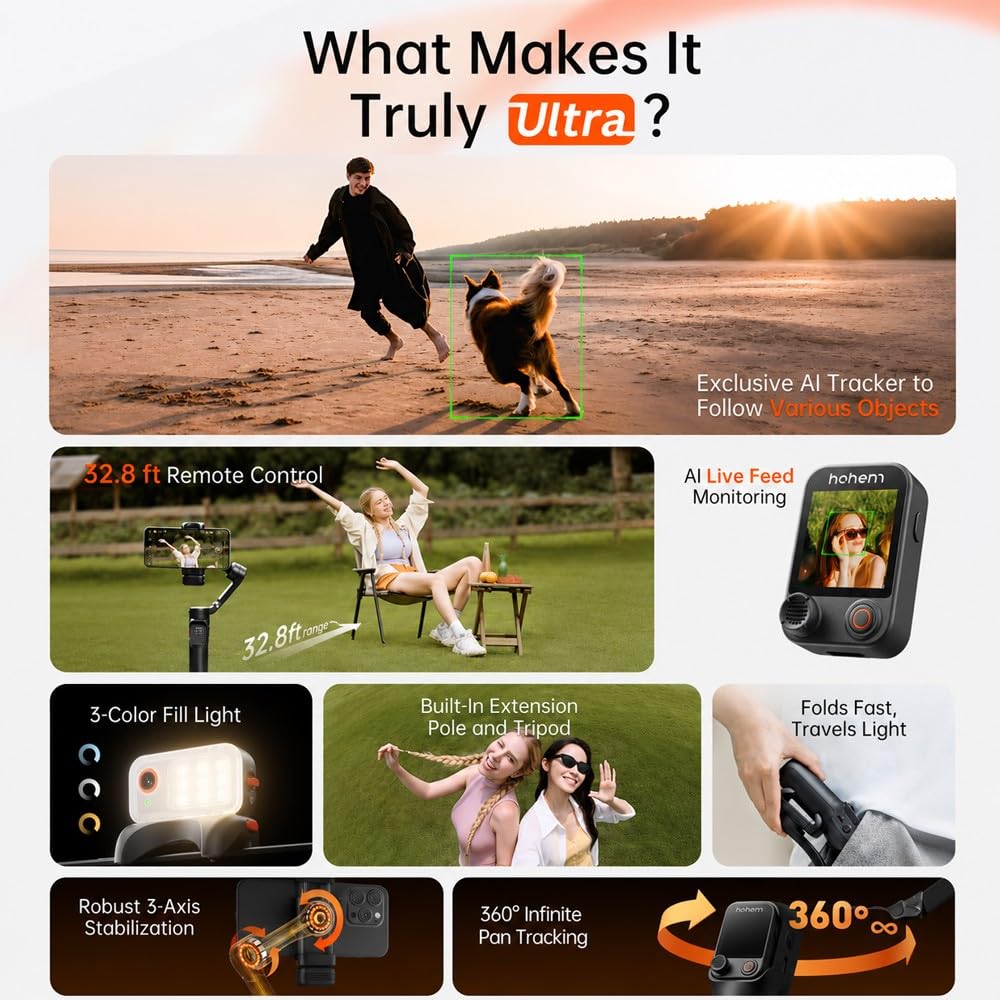 Hohem iSteady M7 Gimbal Stabilizer for iPhone,3-Axis Gimbal for Smartphone w/AI Tracking,Detachable Remote,Extendable Pole,Magnetic Light,Phone Stabilizer for Video Recording - Hohem M6 Kit Upgrade
