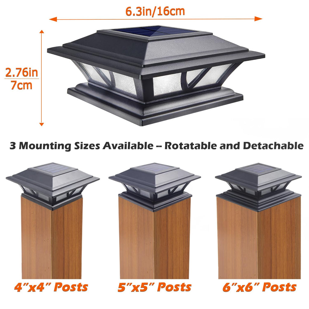 SIEDiNLAR Solar Post Lights Outdoor 2 Modes LED Deck Fence Cap Light for 4x4 5x5 6x6 Posts Patio Garden Decoration Warm White/Cool White Lighting Black (1 Pack)