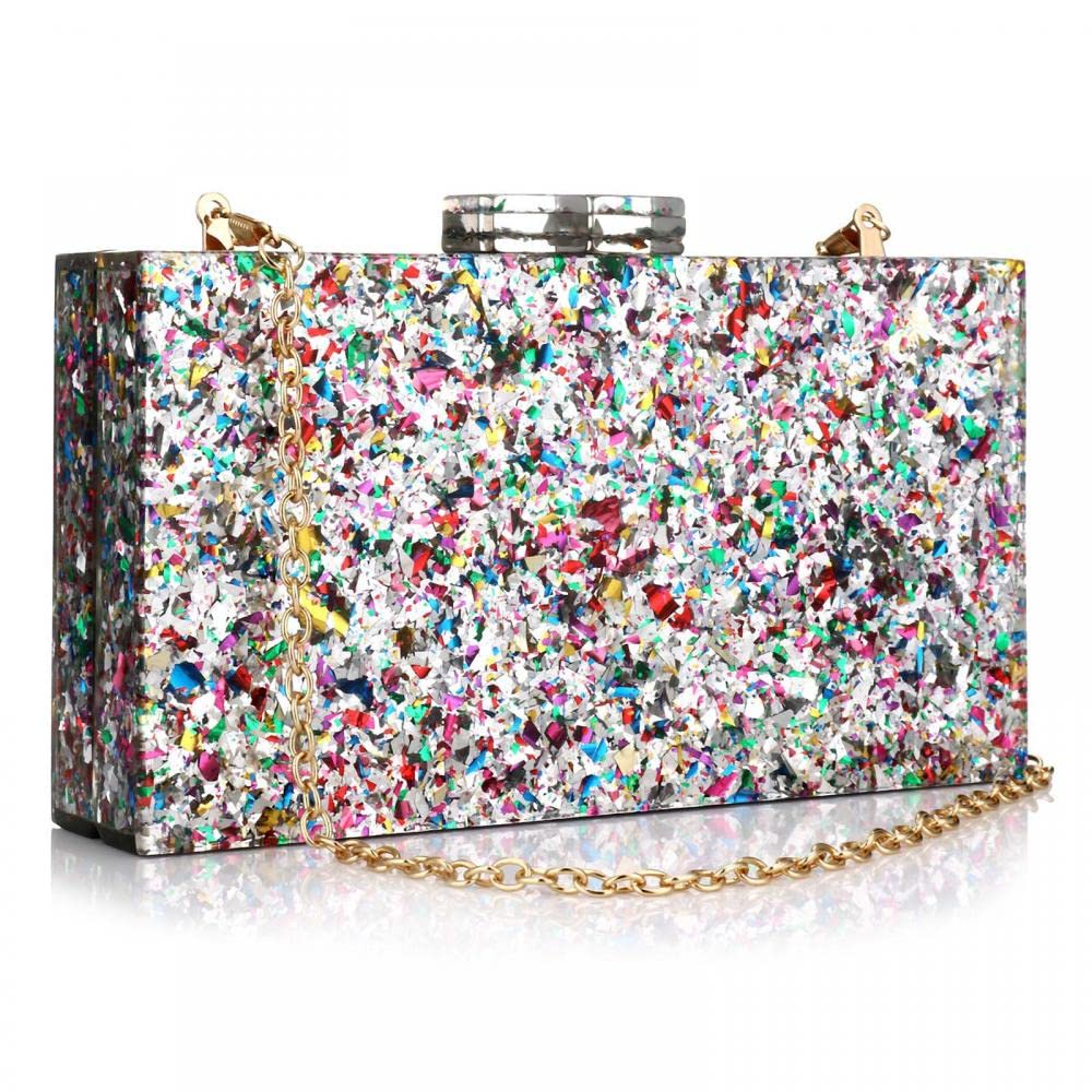 Gets Acrylic Purses and Handbags for Women Multicolor Perspex Geometric Patterns Box Clutch Banquet Evening Crossbody Handbag