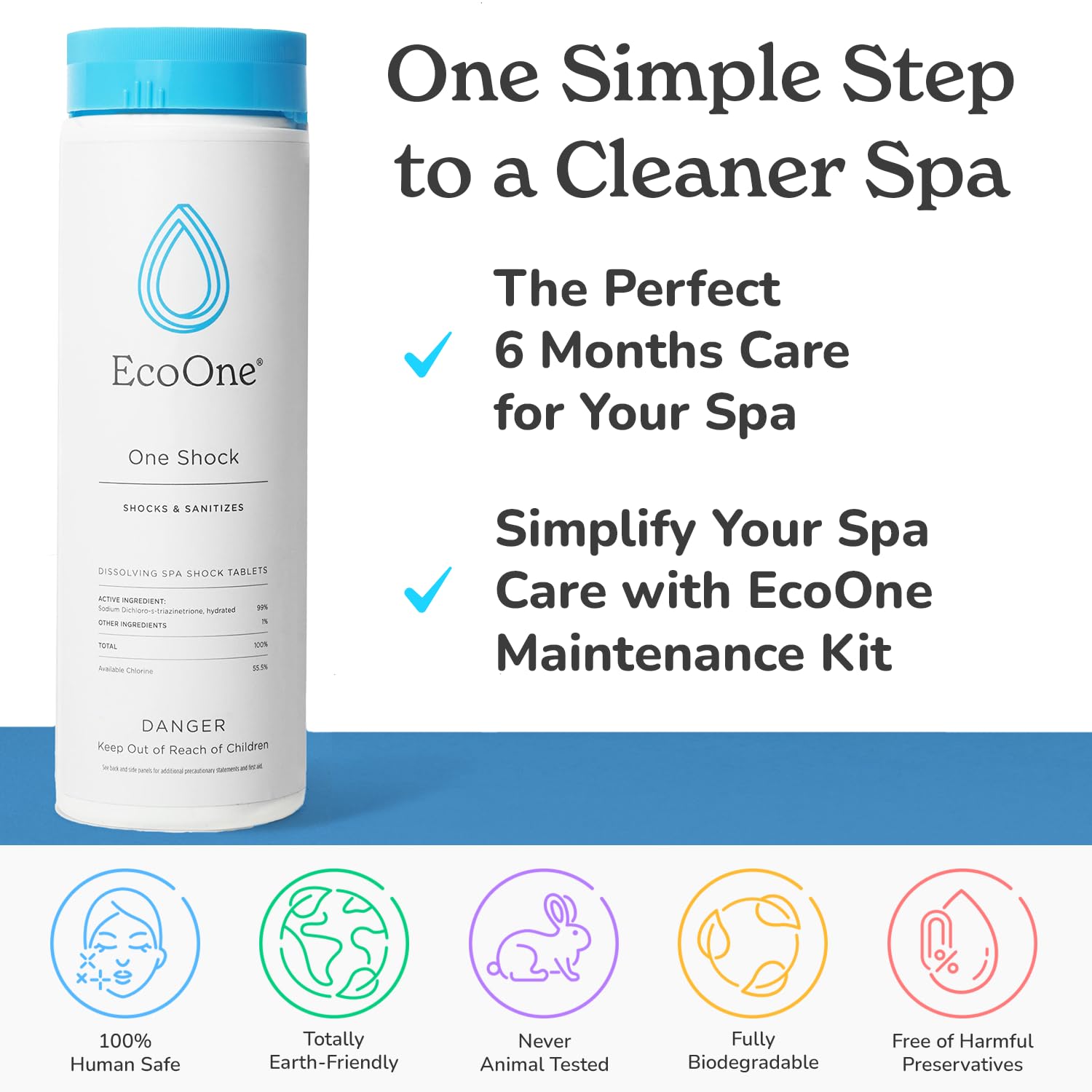 EcoOne Spa Monthly | Gentle All-Natural Spa Treatment | Conditioning Hot Tub, Pool, & Spa Cleaner | Above, In-Ground, or Inflatable Hot Tub Cleaner Stabilizes pH & Alkalinity, 8 Oz, (1-Pack)