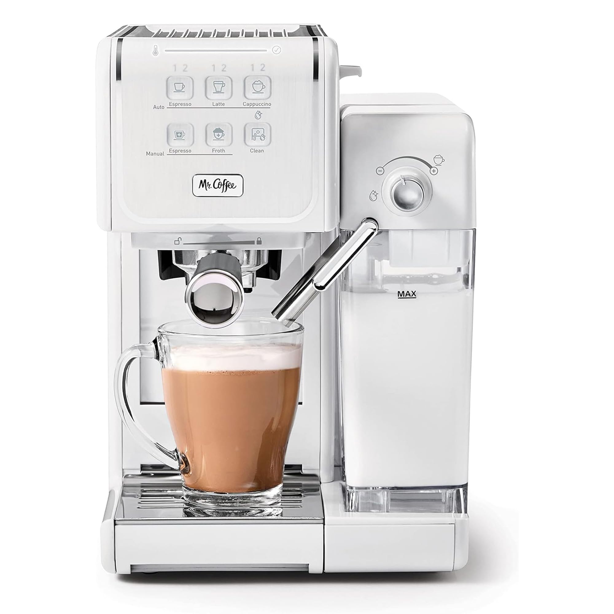 Mr. Coffee One-Touch CoffeeHouse+ Espresso, Cappuccino, and Latte Maker Home Coffee Machine with 19-Bar Italian Pump, and Milk Frother Ideal for Latte, Espresso, and Coffee Lovers