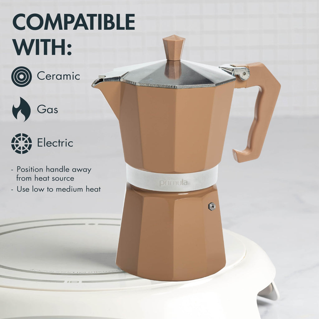 Primula Classic Moka Pot Stovetop Espresso and Coffee Maker, Italian and Cuban Cafetera for Rich Espresso Brewing, Durable Aluminum Greca Coffee Maker with Easy Grip Handle, 6-Cup, Black
