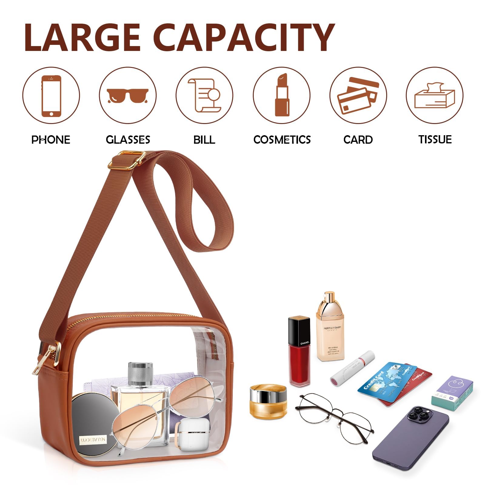 KETIEE Clear Crossbody Bag, Stadium Approved Clear Purse Bag for Concerts Sports Events Festivals