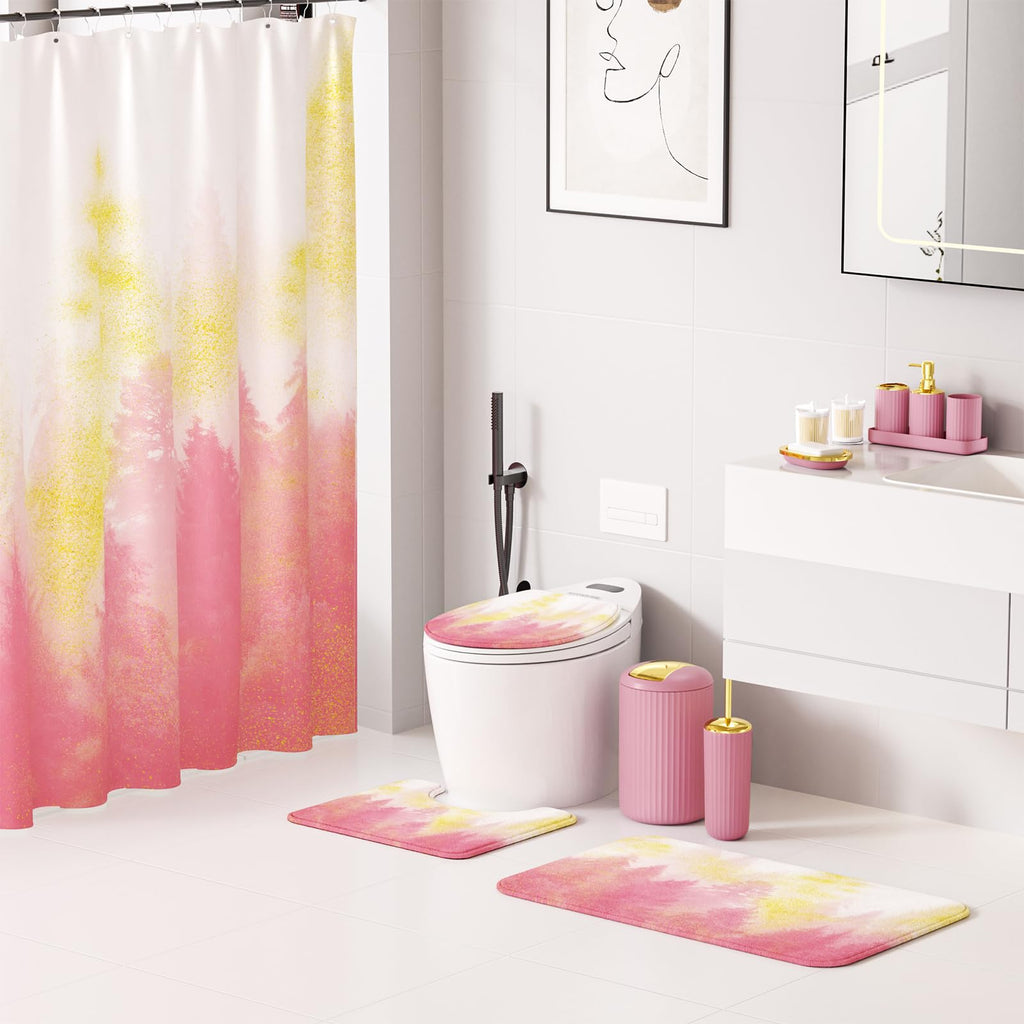 XLHOMO 24 PCS Black Bathroom Accessories Set with Shower Curtain and Rugs, Bathroom Decor Set with Trash Can, Toilet Brush, Soap Dispenser, Toothbrush Holder, Tumbler, Soap Dish and Jars