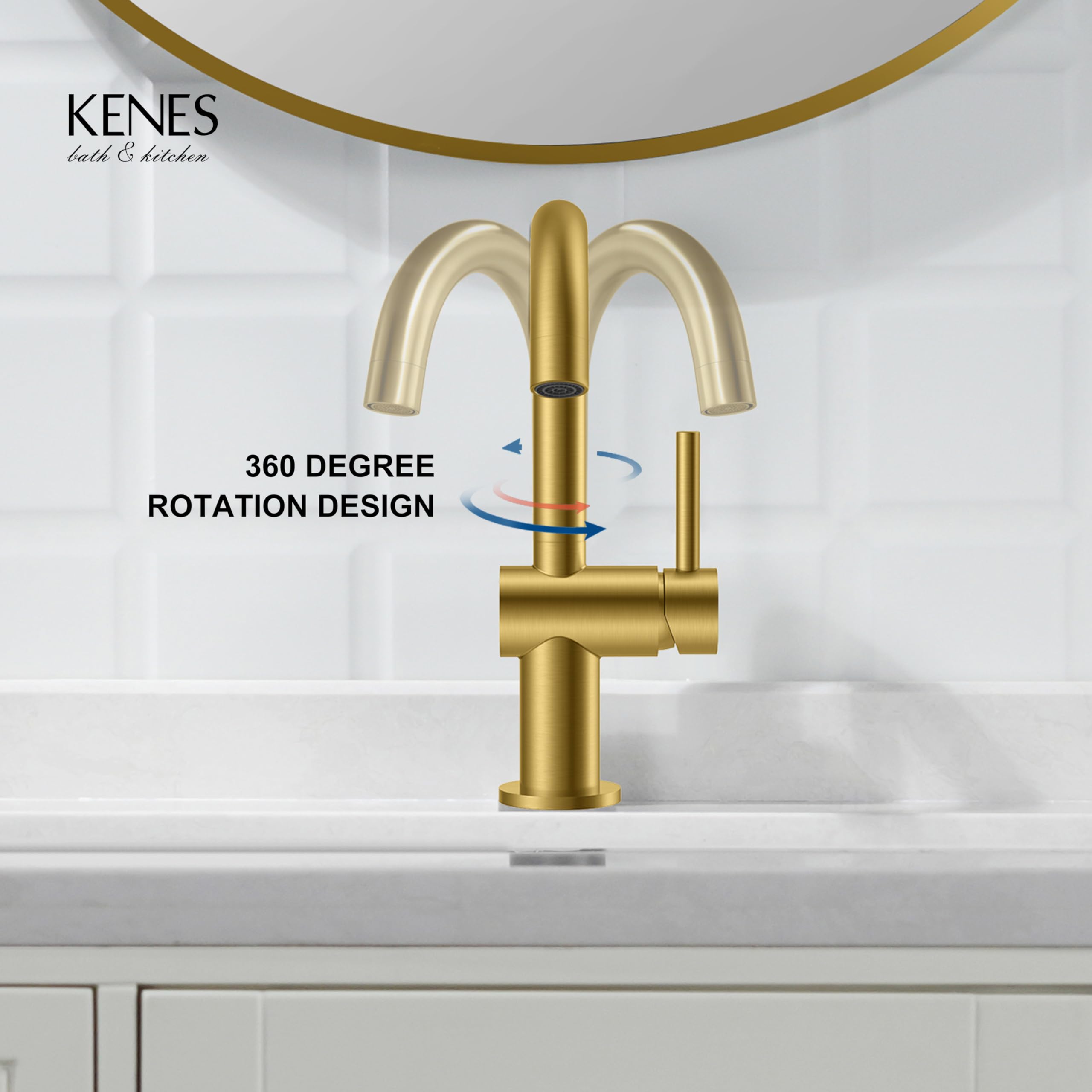 KENES Black and Gold Single Handle Bathroom Sink Faucet, Modern Prep Wet Bar Sink Faucet with Drain Assembly & Deck Plate, Vanity Faucets for Farmhouse RV Camper Utility, KE-9005B-BG