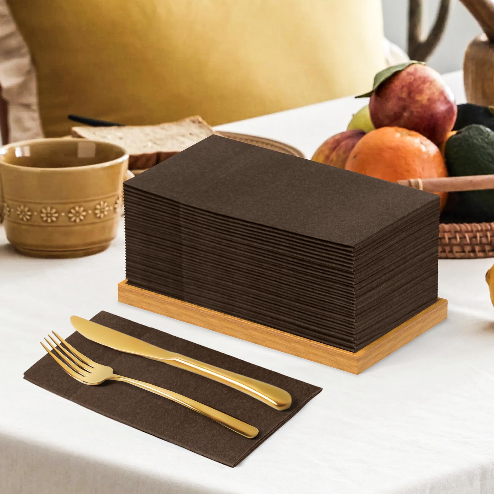 KAMMAK Black Napkins Disposable with Pocket Wedding Decorative Dinner Paper Napkins 100 Pack Linen Feel Prefolded Guest Hand Towels for Party Decoration, Cocktail Reception, Hotel (16.5 x 16.5 inch)