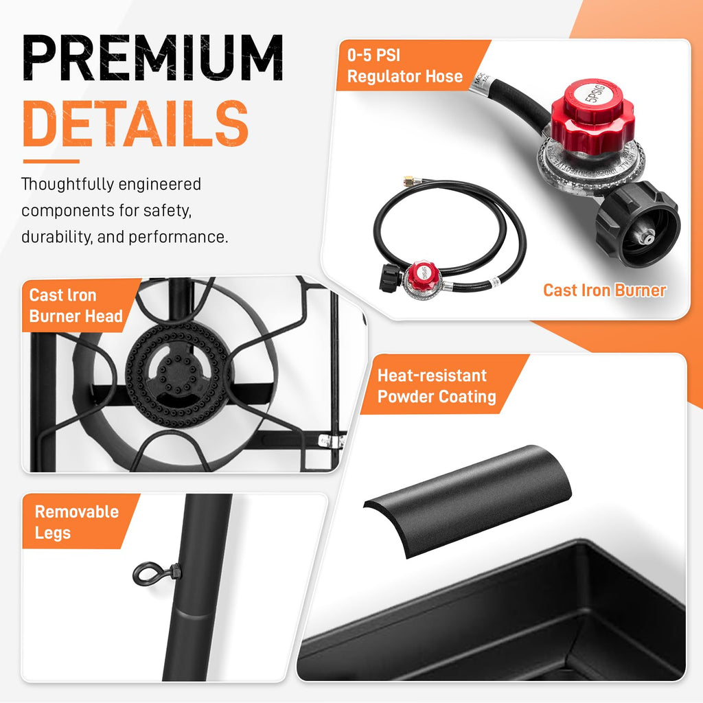 Outvita 2 Burner Propane Gas Stove for Outdoor Cooking, 150,000 BTU Camping Cooker with Removable Legs, Temperature Control Knobs for Backyard Cooking, BBQ, Baking and Frying