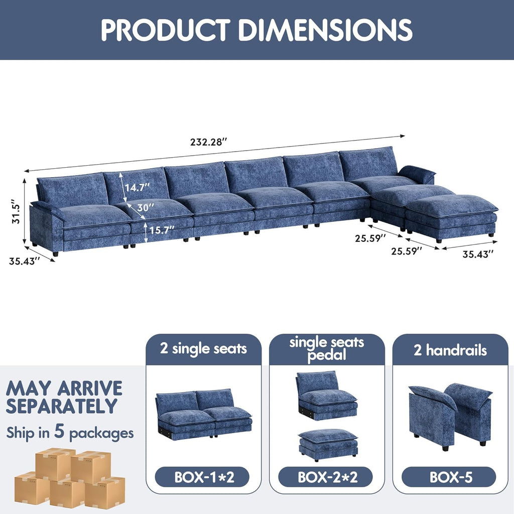 Homall 80" Modular Sectional Sofa, Loveseat Sofa Couch with Double-Layer Cushion, DIY Combination Chenille Deep 2-Seat Cloud Couch for Living Room, Apartment (Bright Grey, Loveseat Sofa)