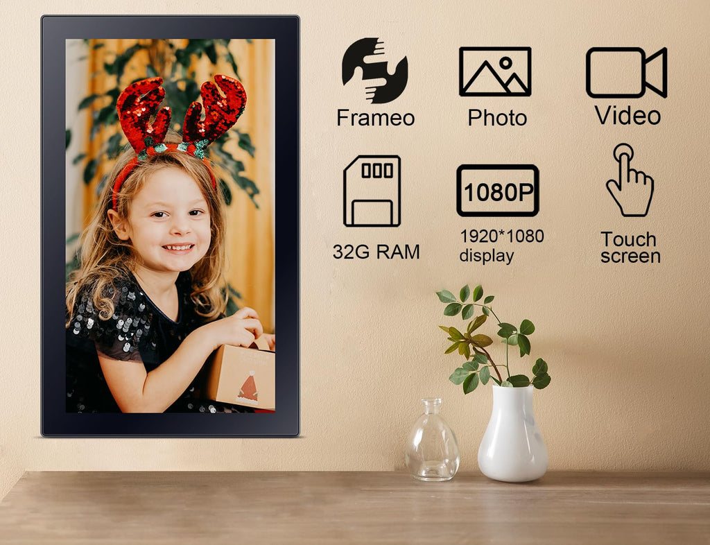 32GB FRAMEO 10.1 Inch Smart WiFi Digital Photo Frame | 1280x800 HD IPS Touchscreen , 32GB Large Storage, Auto Rotate,Share Moments Instantly via Frameo App from Anywhere