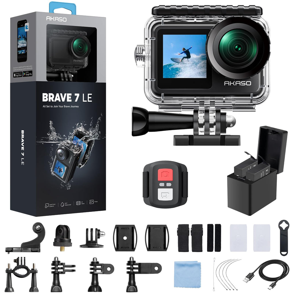 AKASO EK7000 Pro 4K30fps Action Camera with Touch Screen EIS 131ft Waterproof Underwater Camera Remote Control 5X Zoom with Helmet Accessories Kit (Standalone)