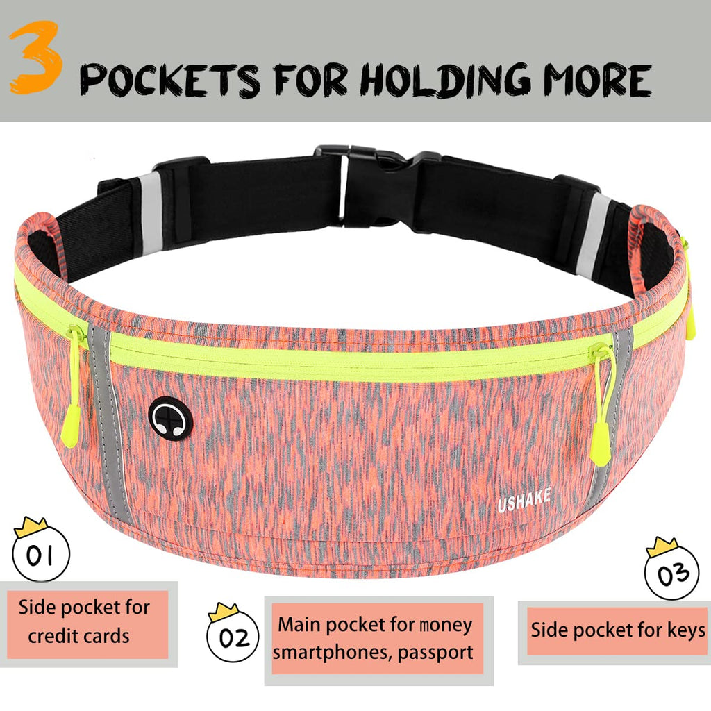 USHAKE Slim Running Belt, Workout Fanny Pack for Men Women,Exercise Waist Pack for Apple iPhone Holder, Runner Belt for Running Walking Cycling Camping Gym Black