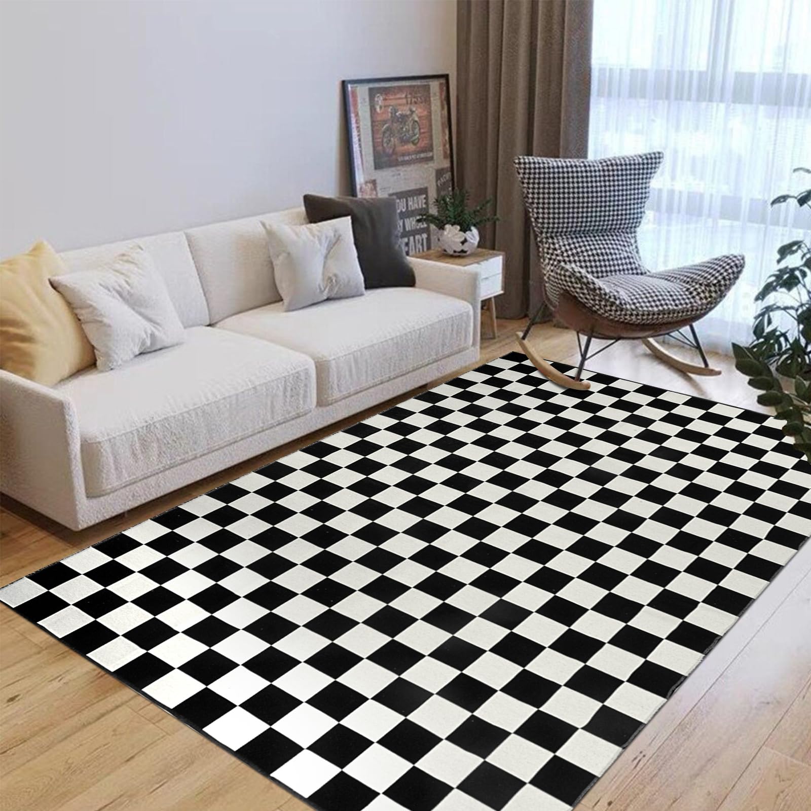Seavish Checkered Rug, 2x3 Ft Black and White Moroccan Checkerboard Rug Washable Cotton Woven Washable Outdoor Rugs Reversible Floor Mat for Front Door Bedroom Entryway Kitchen Entryway