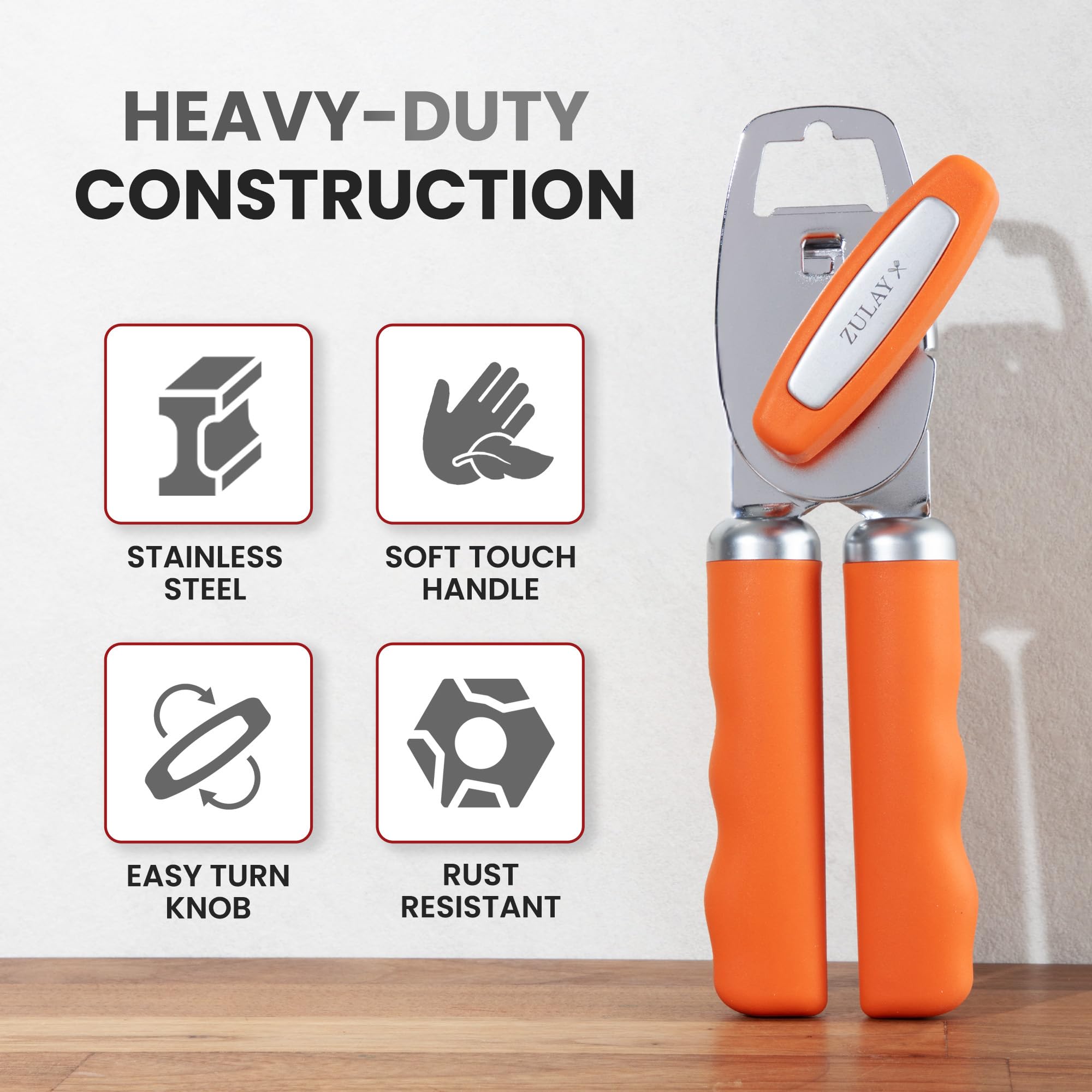 Zulay Kitchen Heavy Duty Stainless Steel Can Opener Manual with Bottle Opener - Rust Proof Manual Can Opener With Turn Knob & Comfy Soft Grip Handles - Airy Lilac