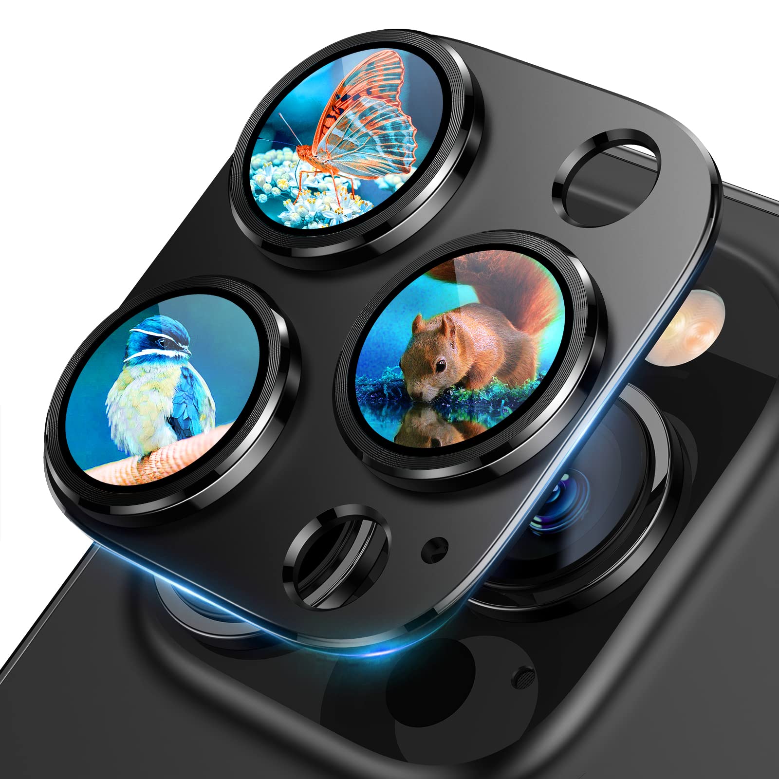 Uyiton Compatible with iPhone 17 Camera Lens Protector - [Not Easy to Break][Strong Adsorption][Case-Friendly] Metal Tempered Glass Rear Camera Screen Cover - Black