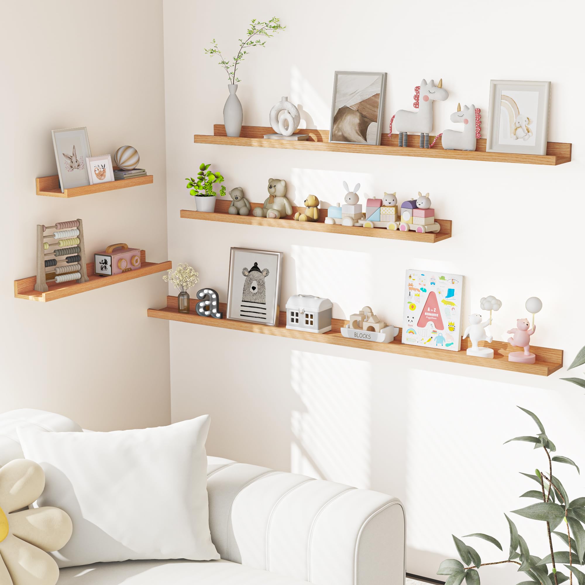 Heimlove Picture Ledge Shelf, Small Floating Shelves Set of 2, 16 Inches Picture Shelf for Wall with Ledge, Kids Bookshelf Wall Mounted for Living Room Bedroom Decor Books Photo Frames, Black