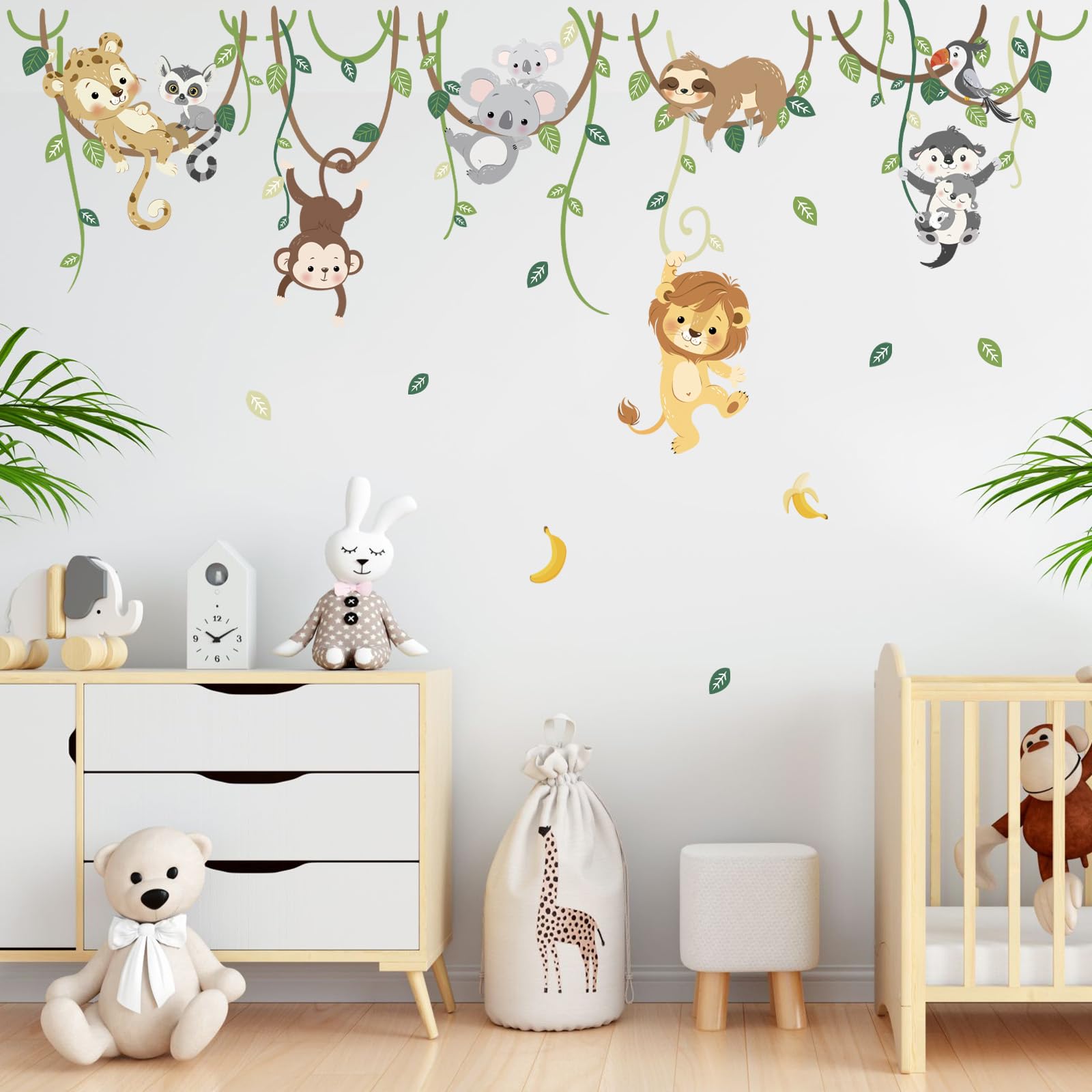 decalmile Jungle Animals Safari Wall Decals Lion Monkey Koala Wall Stickers Baby Nursery Kids Room Toddler Room Wall Decor