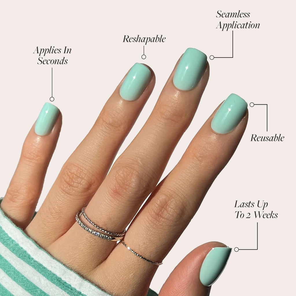 Glamnetic Press On Nails - Cashmere Blue | Opaque Soft Pale Sky Blue Short Squoval Fake Nails, Salon Quality | 15 Sizes - 30 Nail Kit