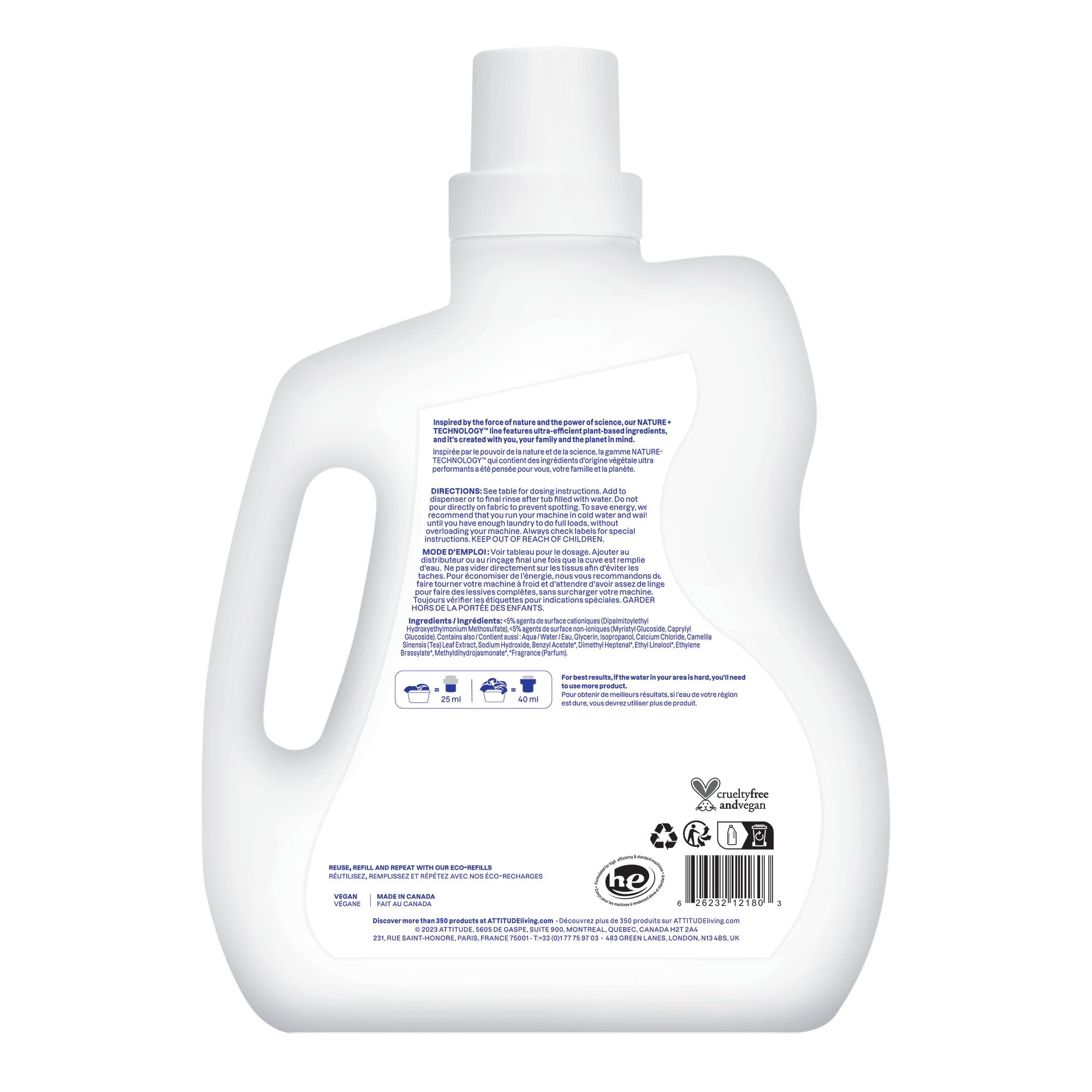 ATTITUDE Liquid Fabric Softener, Plant-Based & Vegan, HE Compatible, Naturally Derived, Citrus Zest Scent, 80 Loads, 67.6 Fl Oz