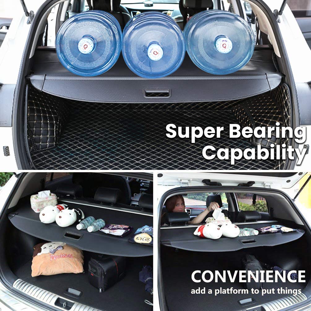 Trunk Cargo Cover for Nissan Rogue S SV SL Platinum 2014-2020 Retractable Rear Trunk Cargo Luggage Security Shade Cover Shield Interior Accessories Waterproof Custom Fit All Weather (Black)