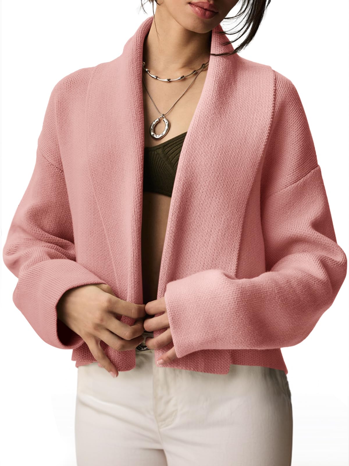 Saodimallsu Womens Cropped Cardigan Open Front Shawl 2026 Fall Trendy Long Sleeve Sweater Jacket