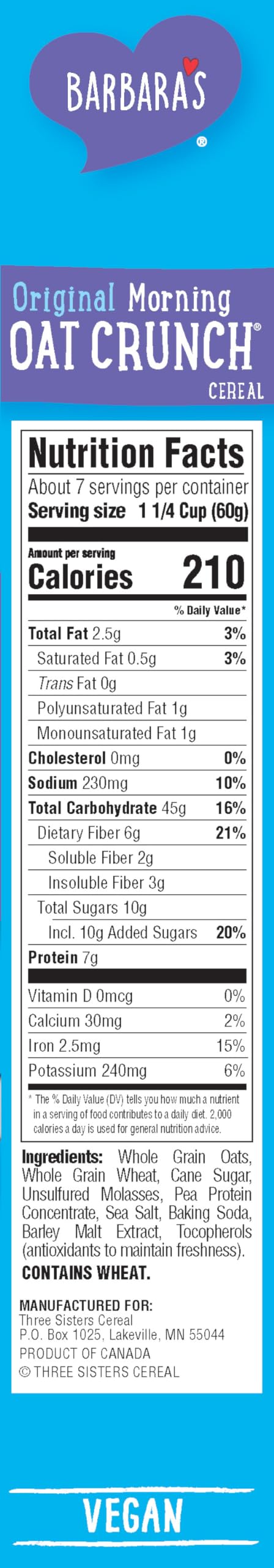 Barbara's Bakery, Non-Gmo Cereal, Morning Oat Crunch, 14 Oz (Packaging May Vary)