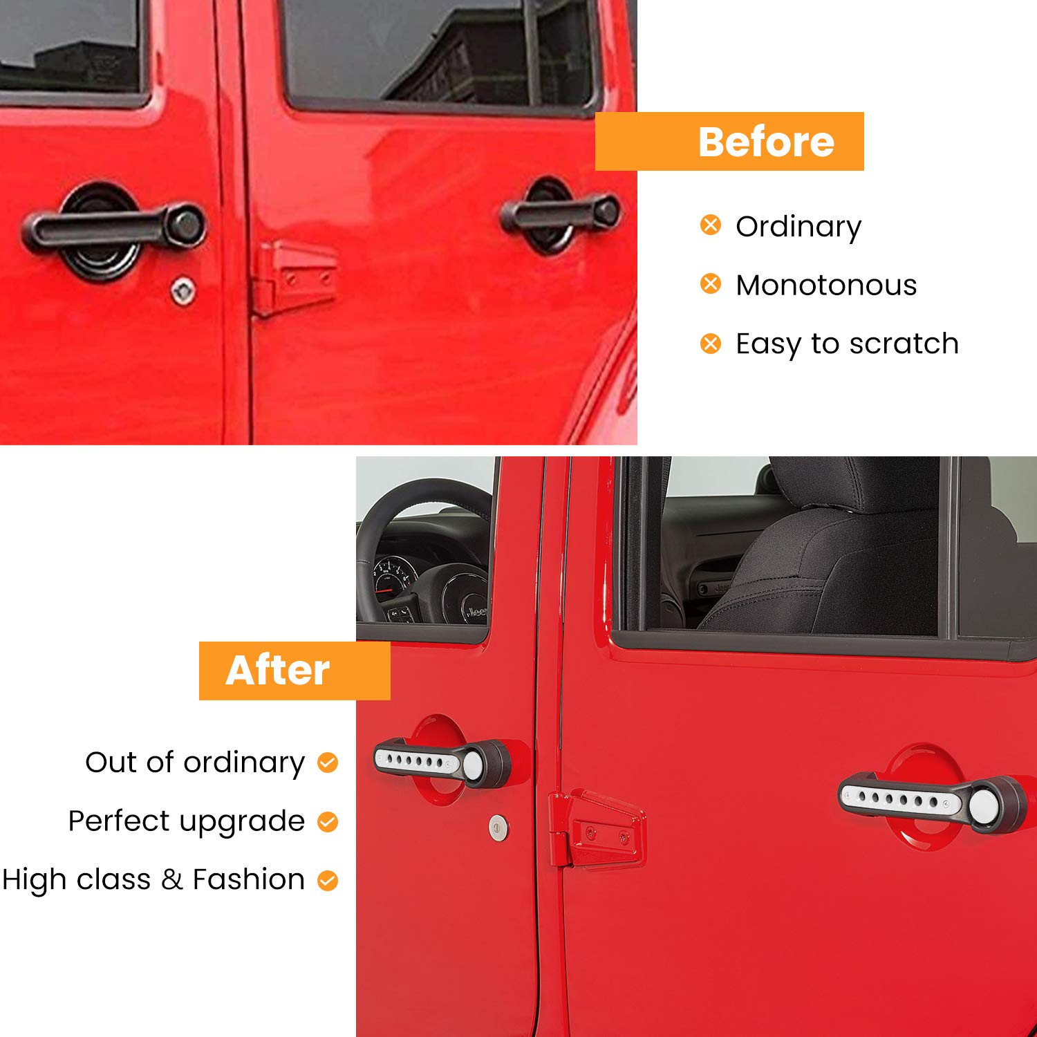 E-cowlboy Grab Handle Inserts Cover+Push Button Knobs Cover Trim for Jeep Wrangler JK JKU Sahara Rubicon Unlimited 2007-2018 Exterior Door Handle Decoration Accessories Aluminum (Black)
