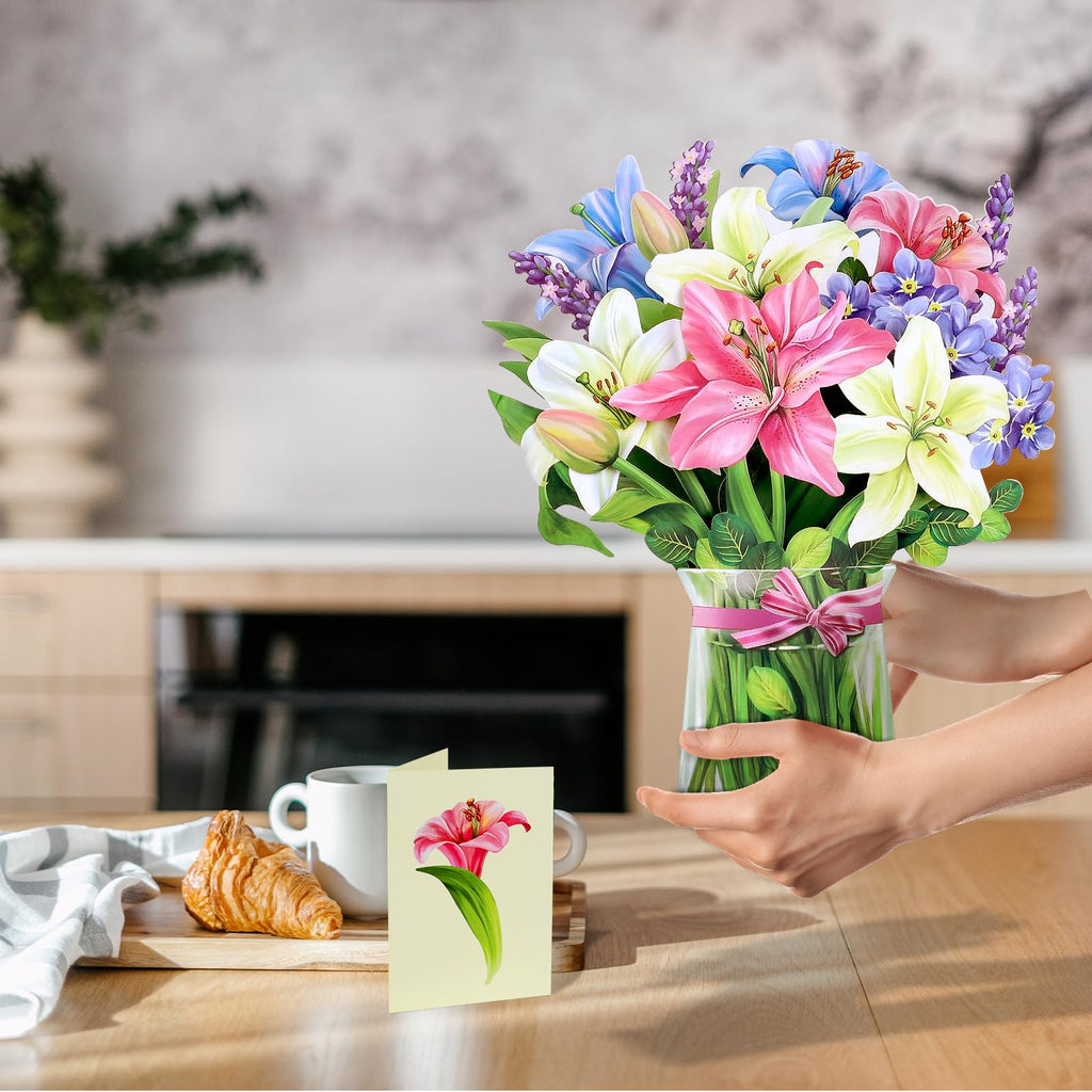 Airpark 3D Pop Up Paper Flowers Bouquet Card 12’‘ with Note & Envelope, Birthday Gifts, Get Well, Thank You, Greeting Cards for Women Mom Wife Friends, Daisies and Butterflies