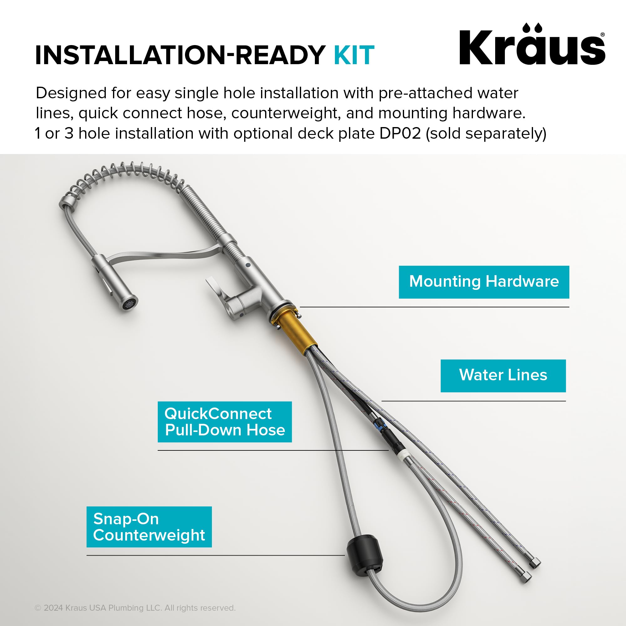 KRAUS Torak Pull Down Kitchen Faucet in Matte Black with Commercial Style Spring Spout, 2 Function Sprayer, Pre-Attached Water Lines, and Mounting Hardware, KPF-2635MB