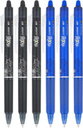 Pilot FriXion Clicker 0.7mm, Erasable Gel Pens, Fine Point (6-Pack, Black/Blue)