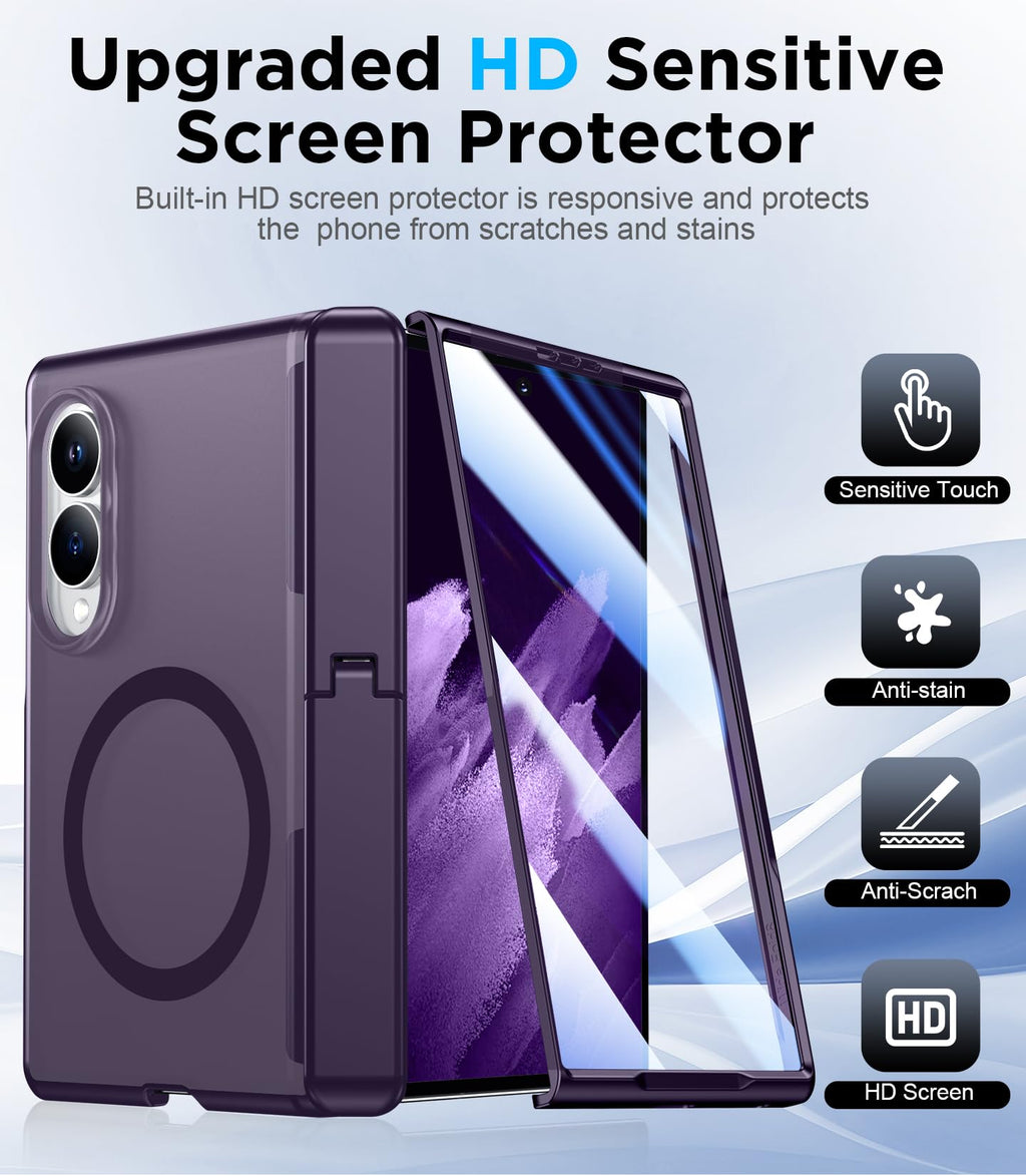 for Samsung Galaxy Z Fold 8 Case,[Compatible with MagSafe][Built-in HD Screen Protector & Kickstand][Hinge Protection]Translucent Matte Full-Body Shockproof Phone Case for Galaxy Z Fold 8,Black
