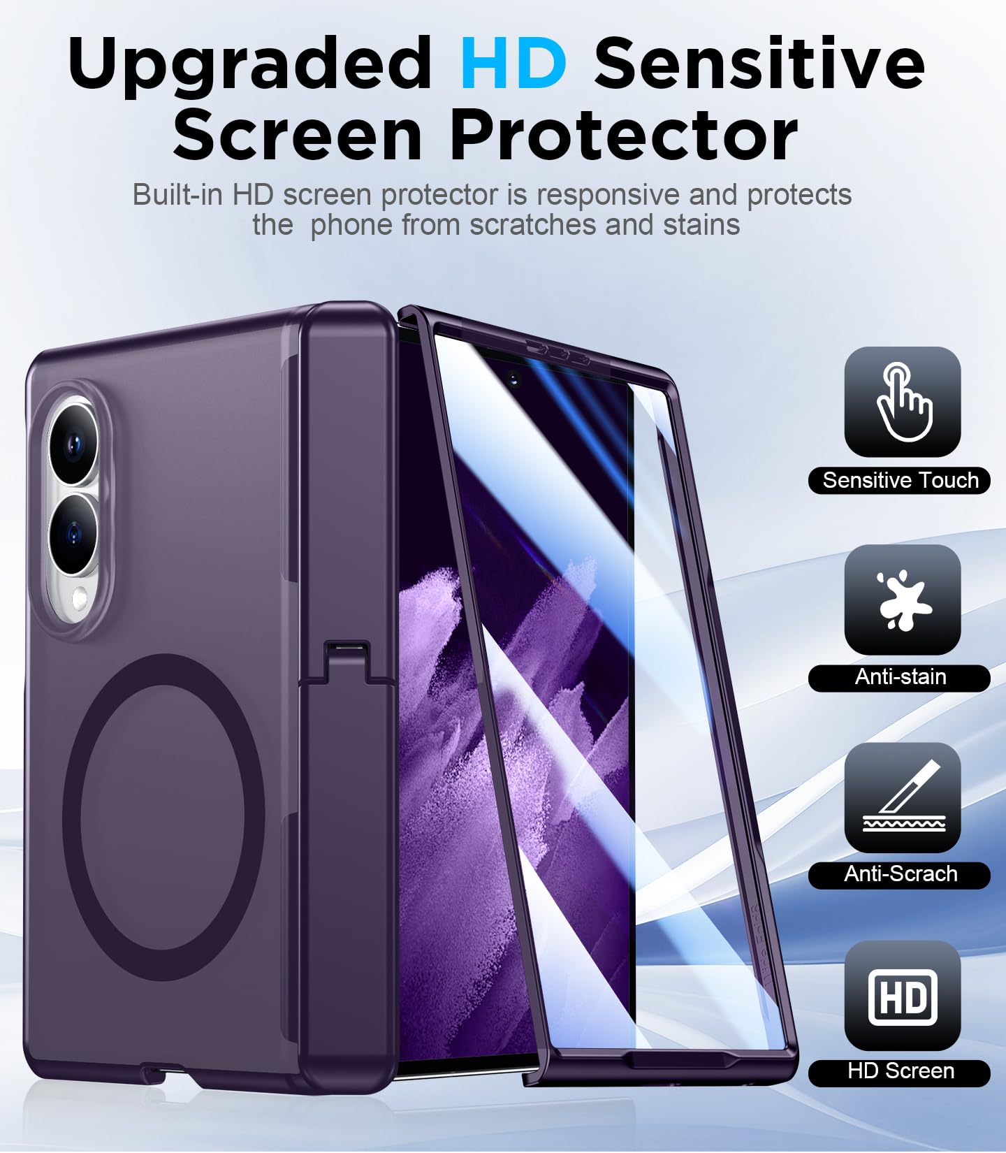 for Samsung Galaxy Z Fold 8 Case,[Compatible with MagSafe][Built-in HD Screen Protector & Kickstand][Hinge Protection]Translucent Matte Full-Body Shockproof Phone Case for Galaxy Z Fold 8,Black