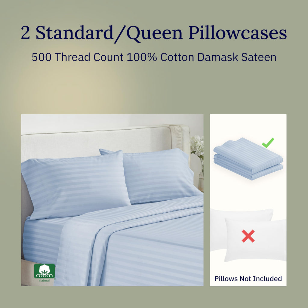 CALIFORNIA DESIGN DEN Soft & Silky 500 Thread Count 100% Cotton is Cool & Smooth, White Pillowcases Queen Size Fits Standard & Queen Pillows (Pure White)