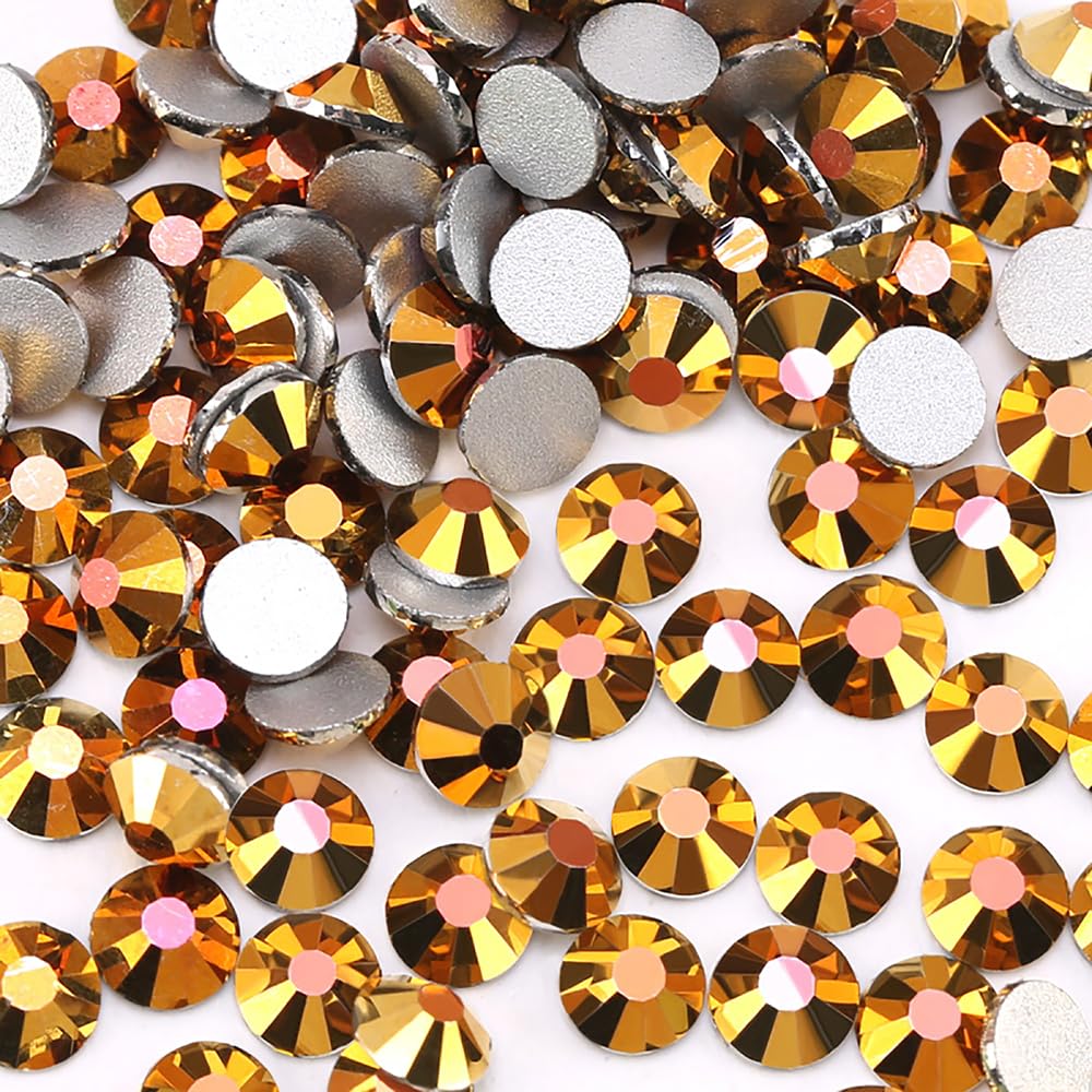 2880 Pieces Flatback Rhinestones Glue Fix Crystal Glass Diamantes Gems for Crafting Nail Art Crafts Decorations Clothes Shoes 1.4 mm (ss3, Amber)