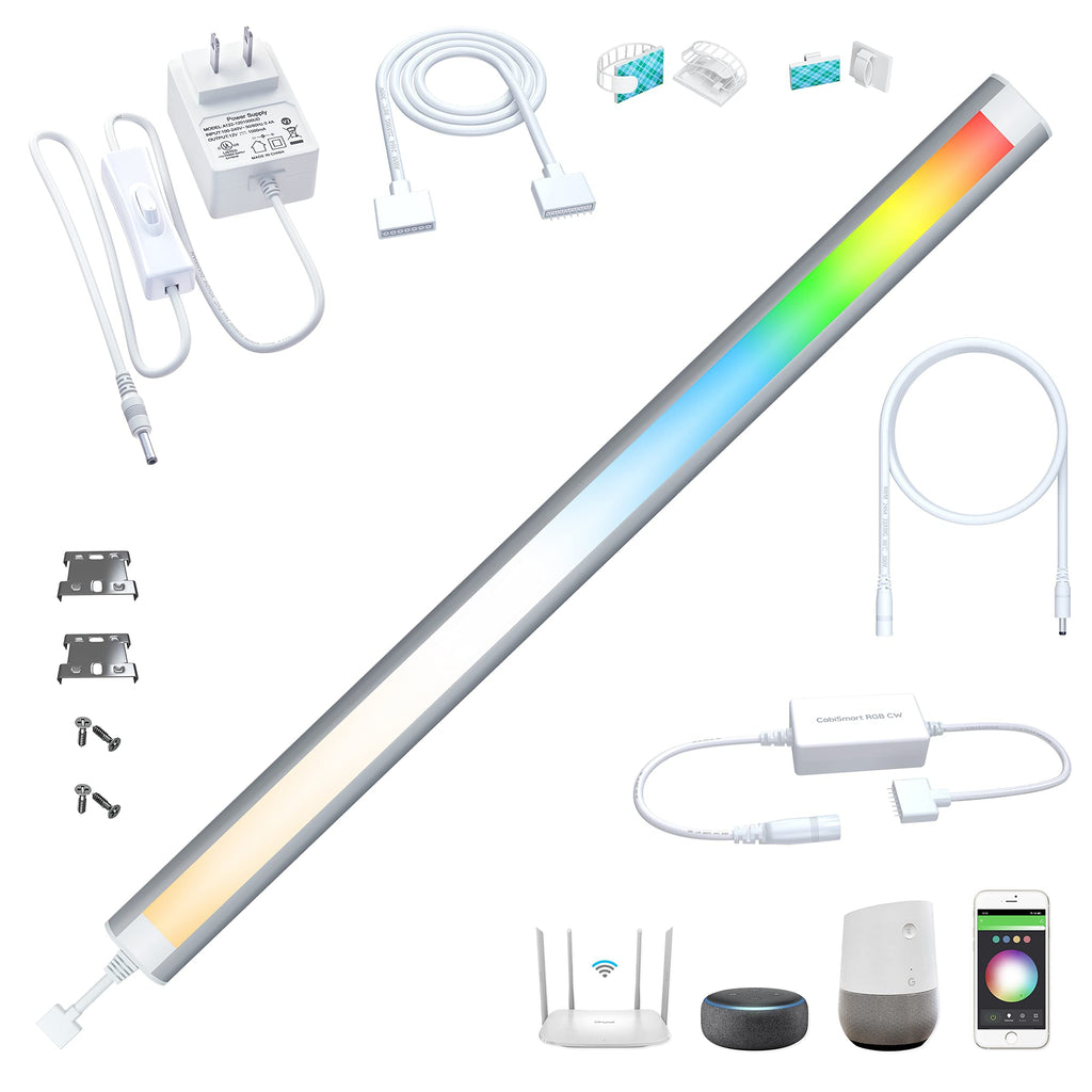 LED Light Bar,Plug-in, Dimmable, Adjustable White & RGB Color Changing, Alexa, Google Home Enabled Remote Counter Lights for Kitchen, Shelf, Cupboard, Desk, Monitor (1-Bar 12 Inch Kit)