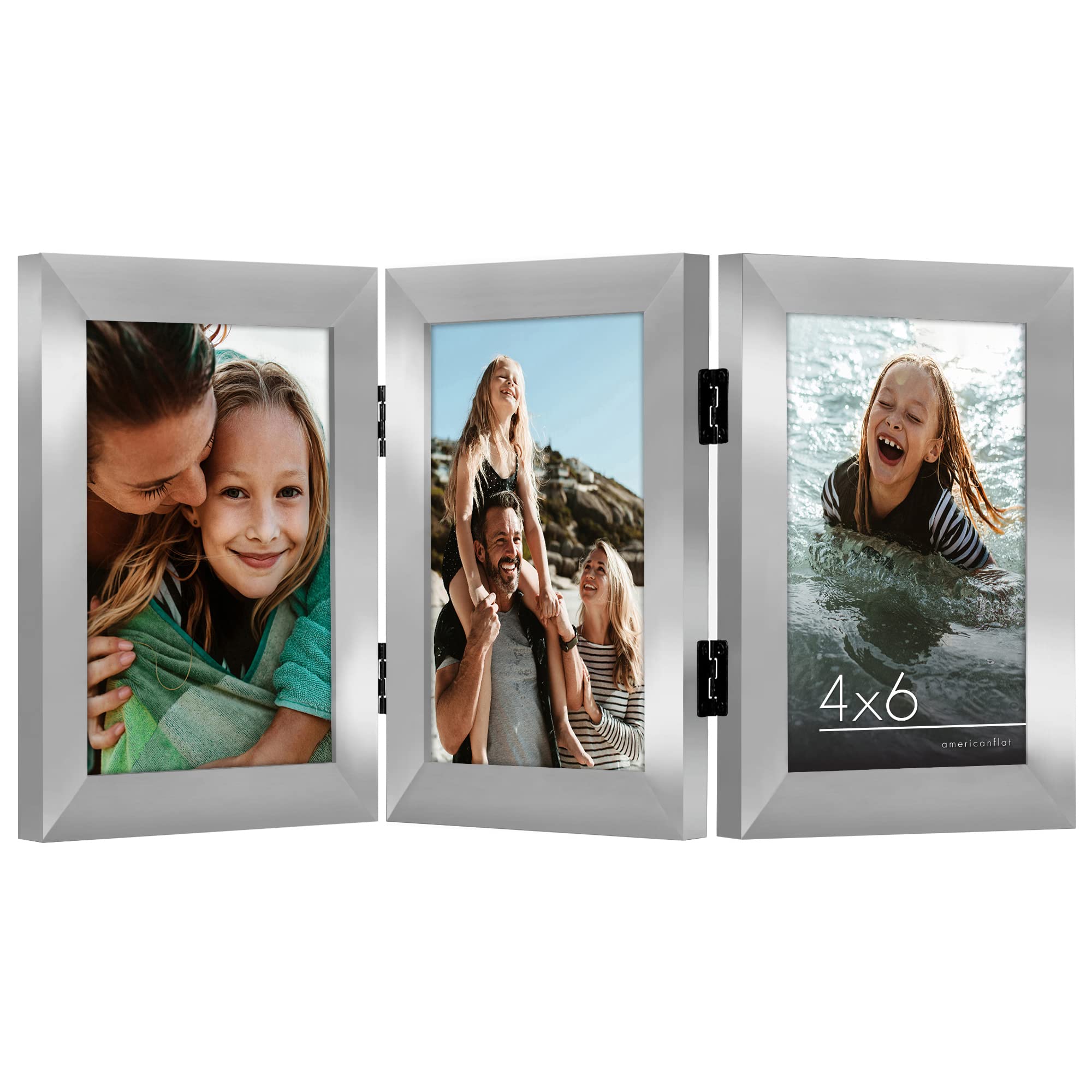 Americanflat Hinged 4x6 Picture Frame with Shatter-Resistant Glass - Double Picture Frames with Engineered Wood - Signature Collection - Photo Frame for Tabletop Display - Black