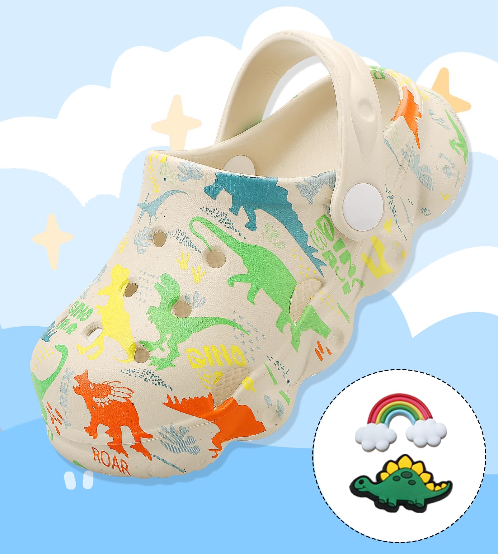 OWIF Toddler Clogs Boys Girls Kids Dinosaur Garden Shoes Slip on Sandals Slides Water Summer Shoes for Outdoor Beach Pool