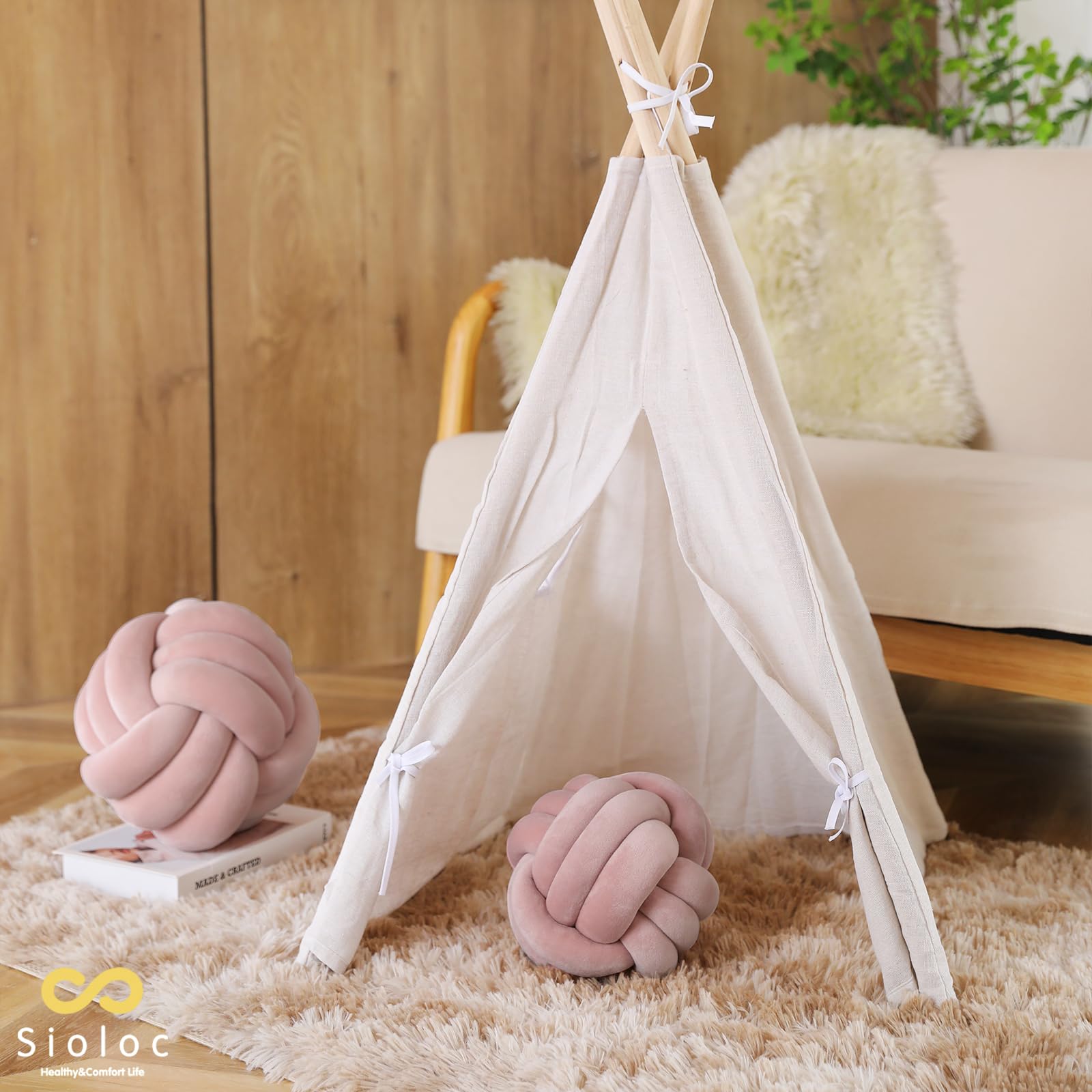 Sioloc Soft Knot Ball Pillows,Round Throw Pillow Cushion Home Decoration Plush Pillow,Throw Knotted Pillow Handmade Round Pillow（7.8inches,Beige）