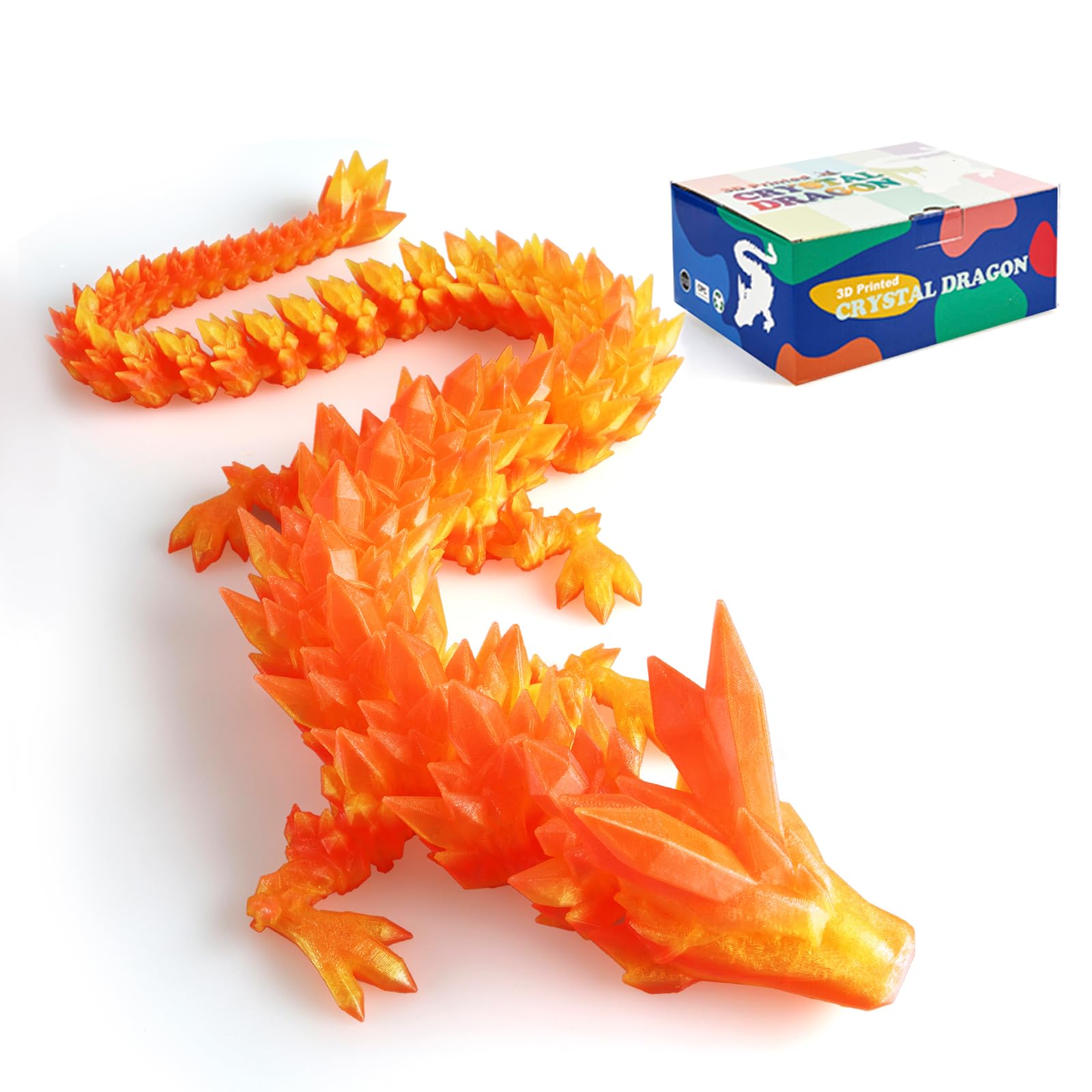 24" Large 3D Printed Dragon - Huge Articulated Crystal Dragon Fidget Toy, Giant Flexible 3D Dragon Figure, Birthday Gift for Boys Girls Kids & Collectors, Home Office Executive Desk Decor
