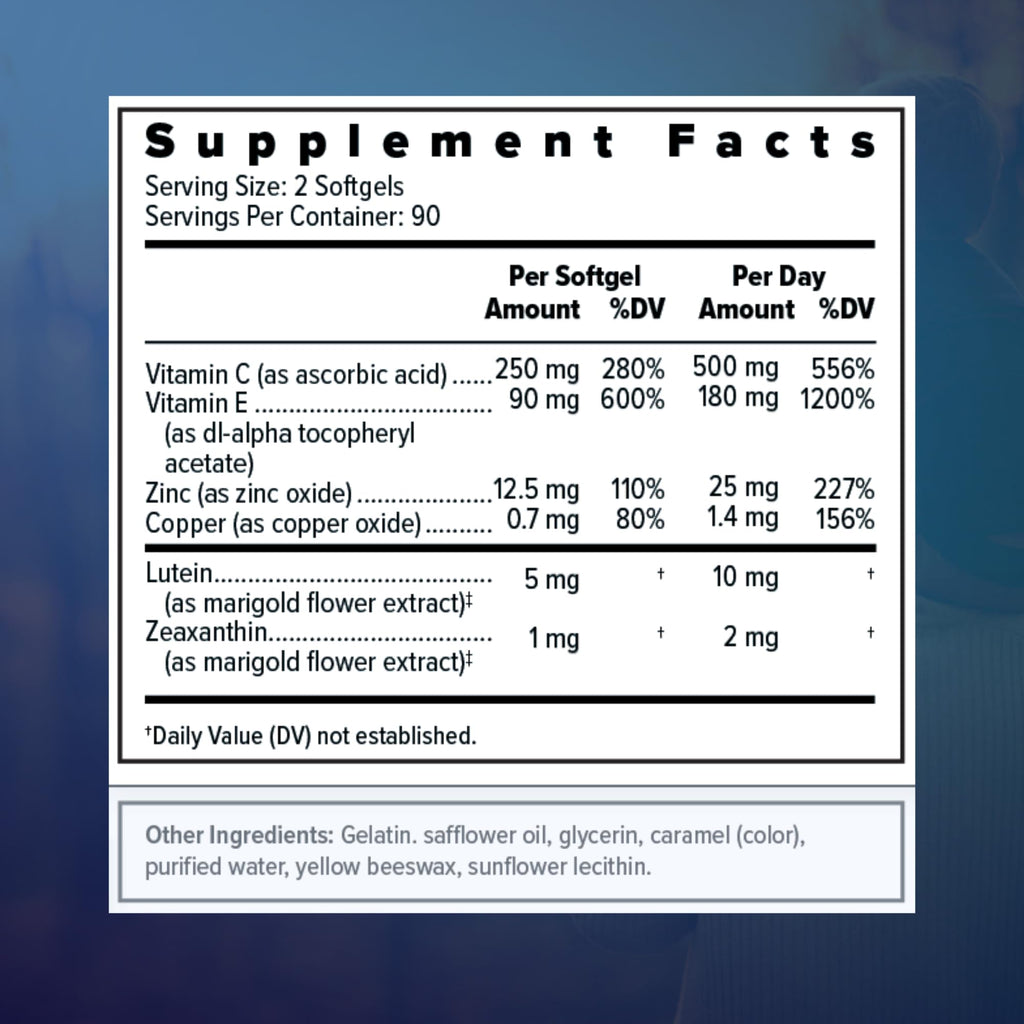 Focus Select AREDS2 Based Eye Vitamin-Mineral Supplement - AREDS2 Based Supplement for Eyes (60 ct. 30 Day Supply) - AREDS2 Based Low Zinc Formula - Eye Vision Supplement and Vitamin