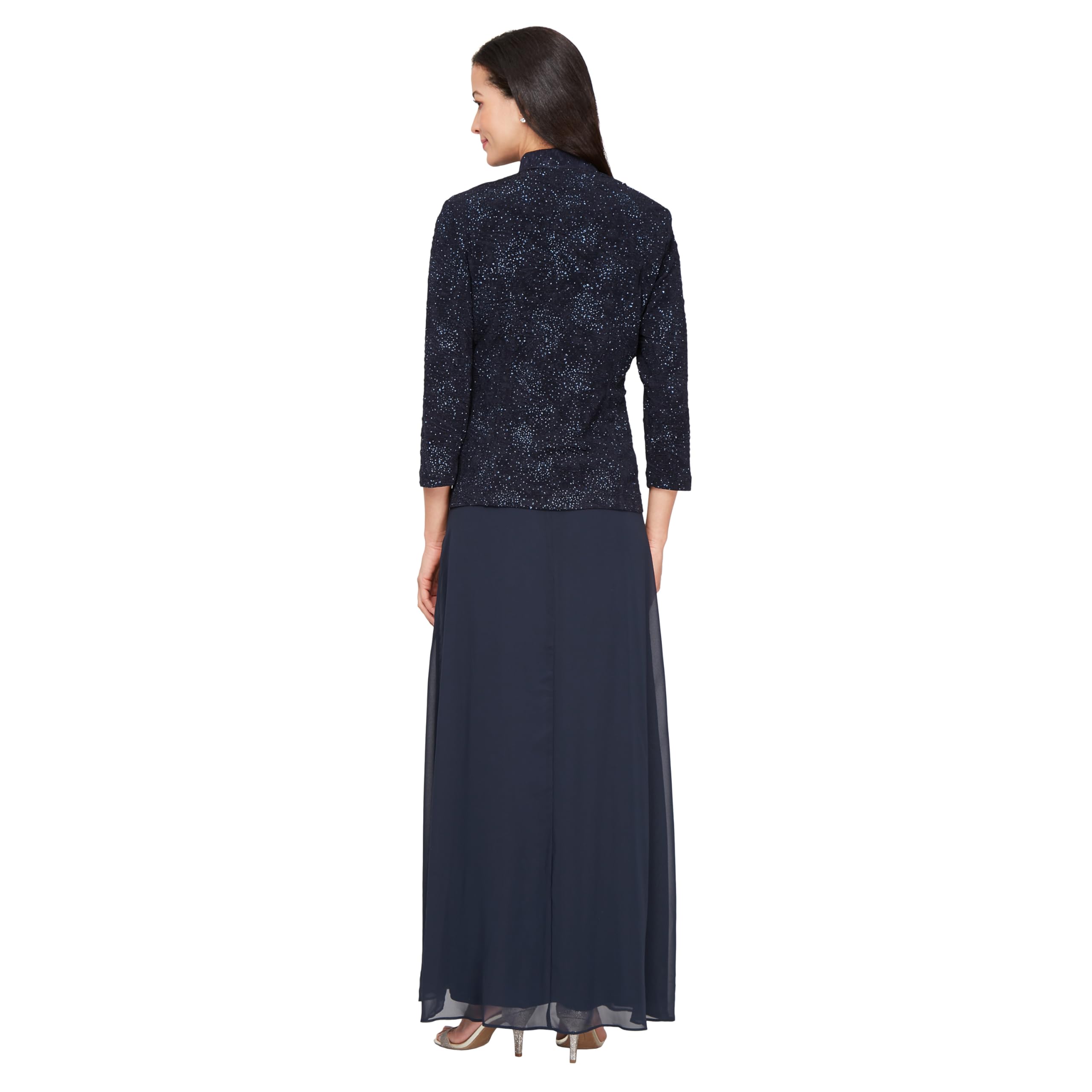 Alex Evenings Womens Long Dress with Mandarin Neckline Jacket