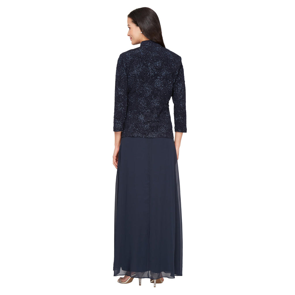 Alex Evenings Womens Long Dress with Mandarin Neckline Jacket