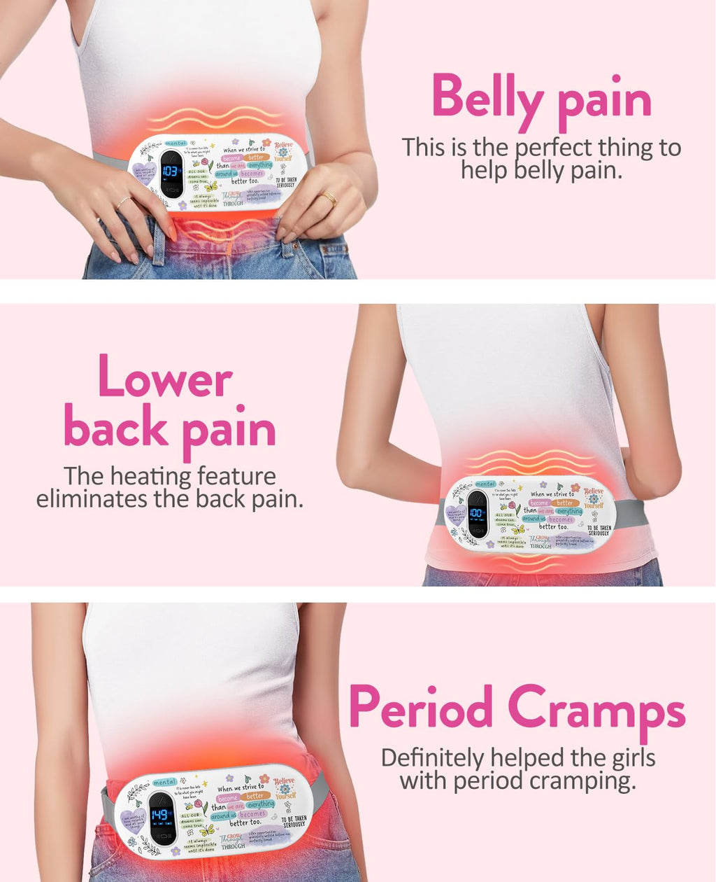Electric Heating Pad, Portable Cordless Menstrual Heating Pad with 6 Heat Levels and 6 Massage Modes, Fast Large Heating Belly Wrap Belt for Cramps, Back Pain Relief Gifts for Women Girls Her