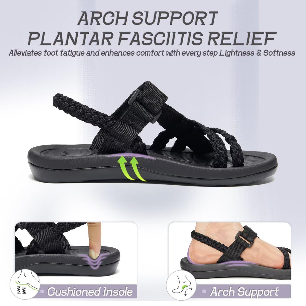 MEGNYA Hiking Sandals for Womens, Comfortable Walking Flip Flop Sandals with Arch Support, Athletic Sandals with Hook and Loop Straps for Beach Vacation Adventure