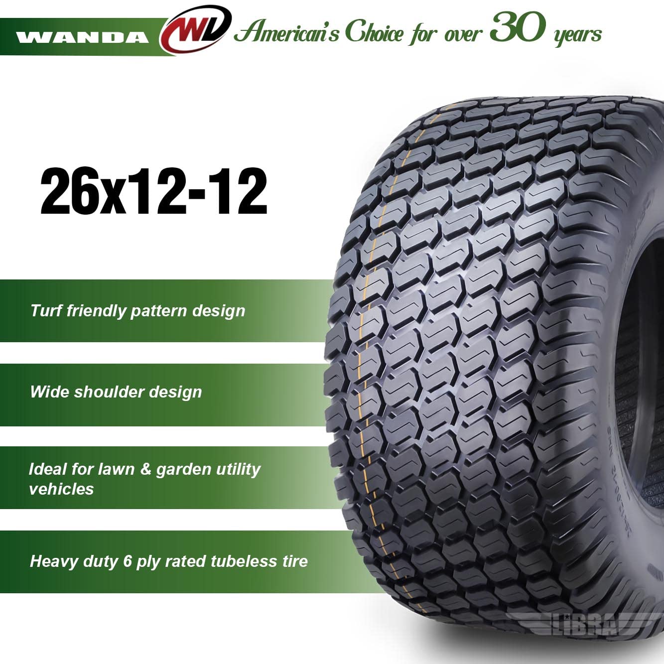 WANDA 11x4-5 Zero Turn Lawn Mower Utility Cart Turf Tire 11x4x5 11x4.00-5/4 Ply - 13204