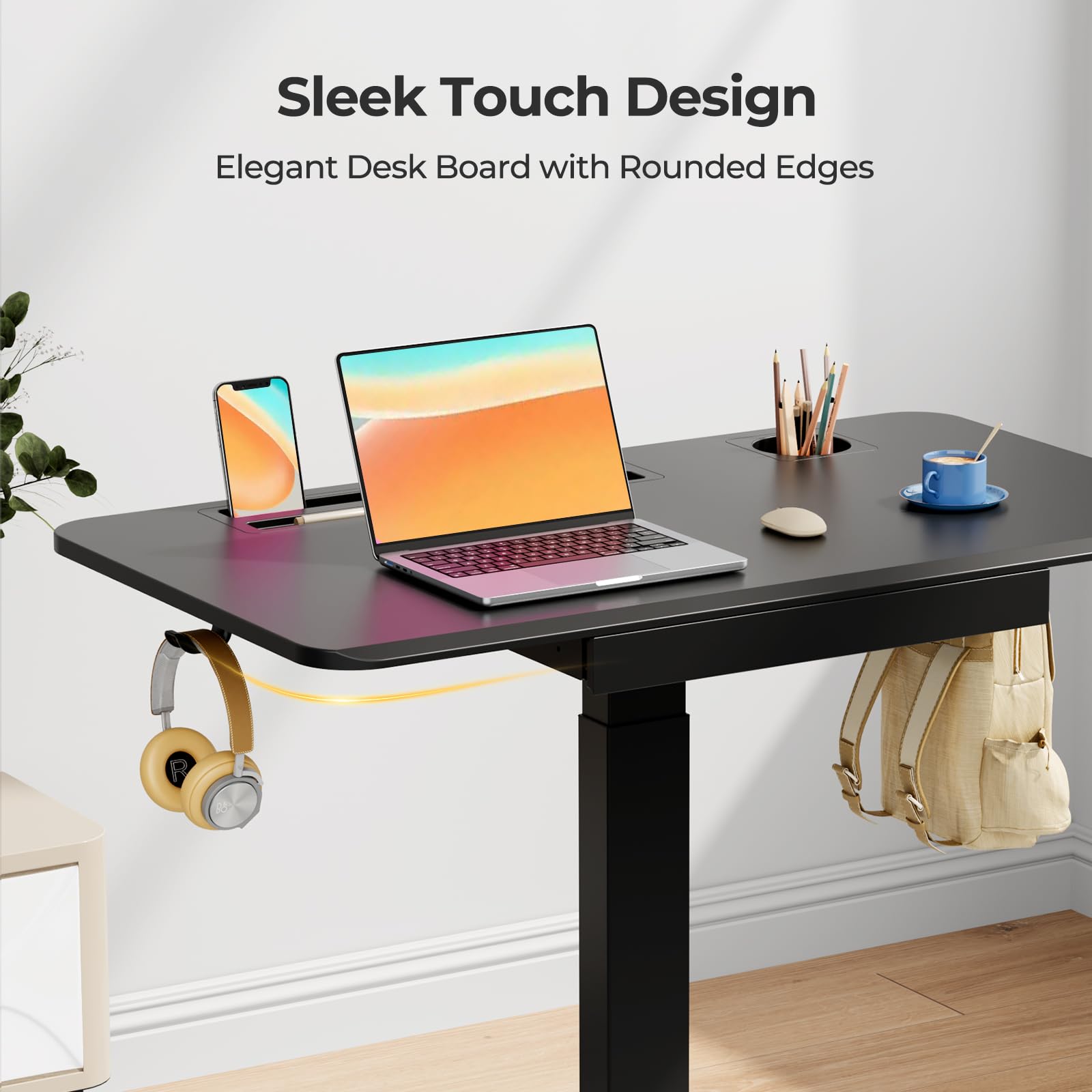 Small Mobile Standing Desk with Drawer, 23.6"x19.7" Rolling Laptop Cart on Wheels, Height Adjustable Sit Stand Computer Workstation with Storage for Compact Space, Black