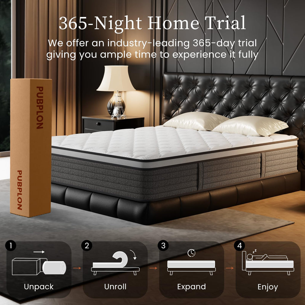 PUBPLON Twin Mattress, Hotel Luxury Hybrid 12 Inch Twin Size-Gel Memory Foam Mattress in a Box (New Version), Individually Wrapped Pocket Spring, Pressure Relief, Medium Firm