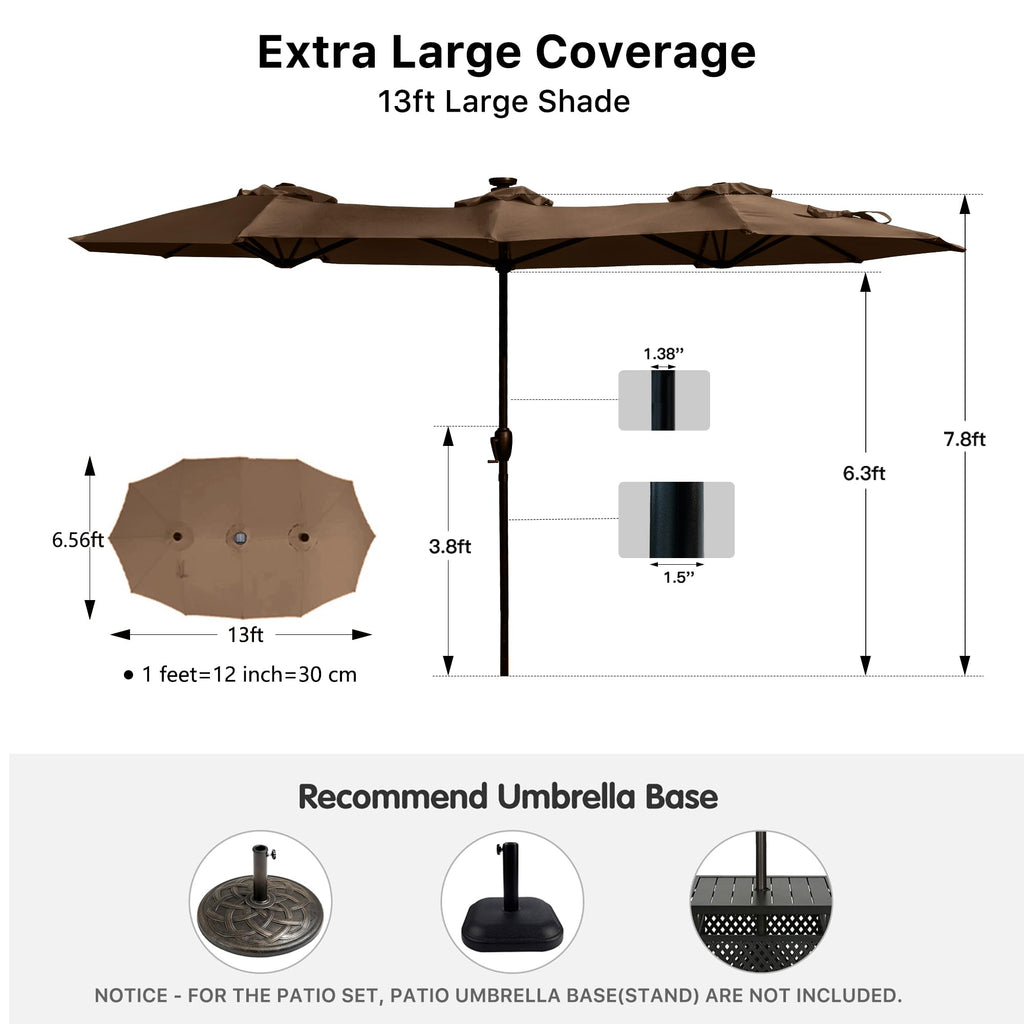 FREE SOLDIER 13ft Patio Umbrella Double Sided Outdoor Umbrella for Patio Table Umbrella with Solar lights for Garden Yard Pool (Beige)