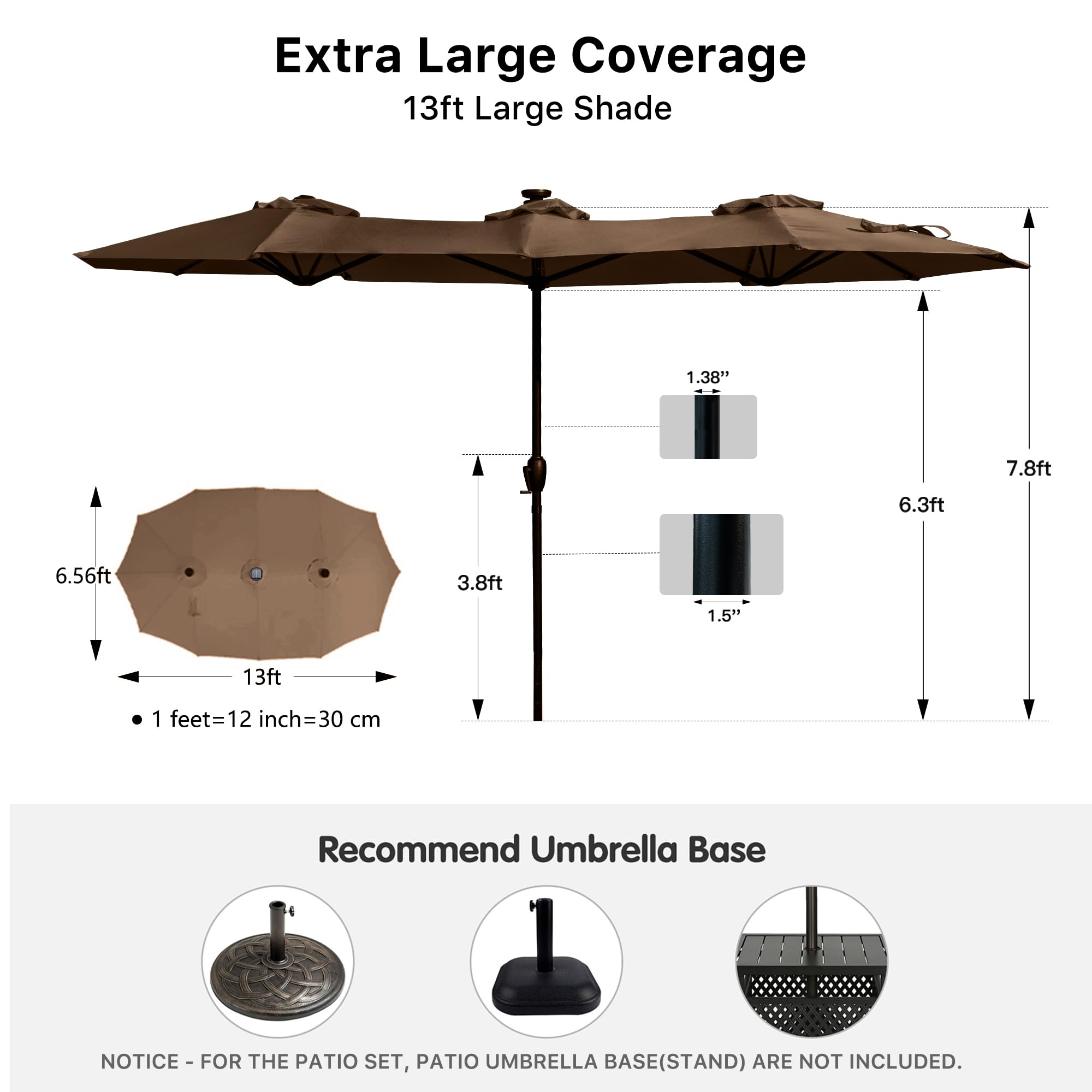 FREE SOLDIER 13ft Patio Umbrella Double Sided Outdoor Umbrella for Patio Table Umbrella with Solar lights for Garden Yard Pool (Beige)